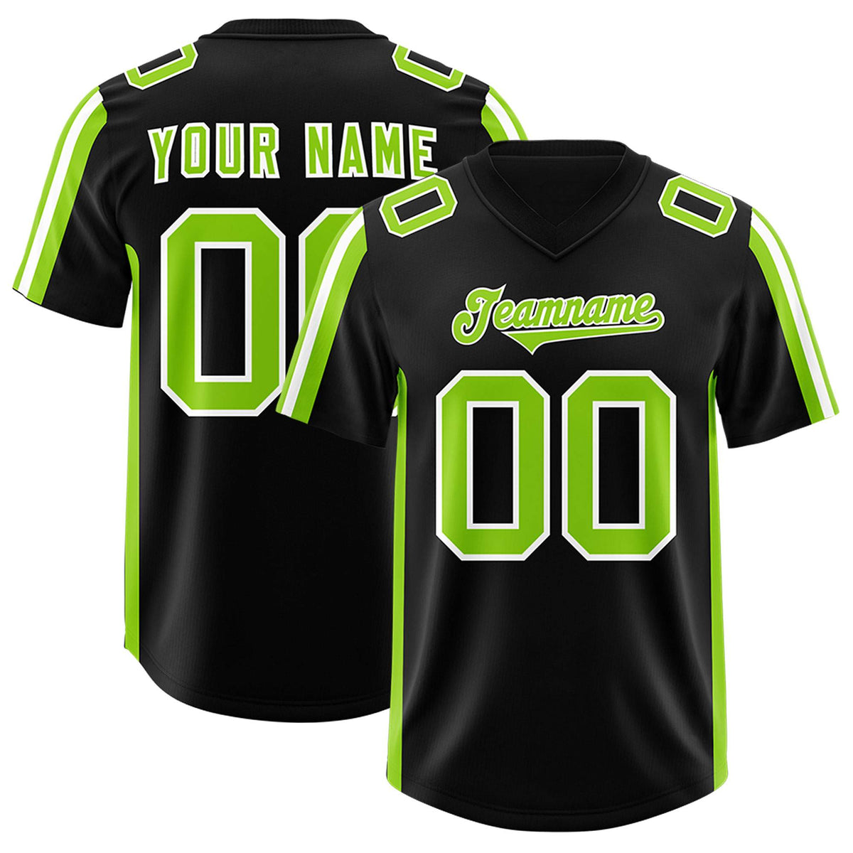 Custom Black Neon Green and White Side Stripe Pattern Authentic Football Jersey