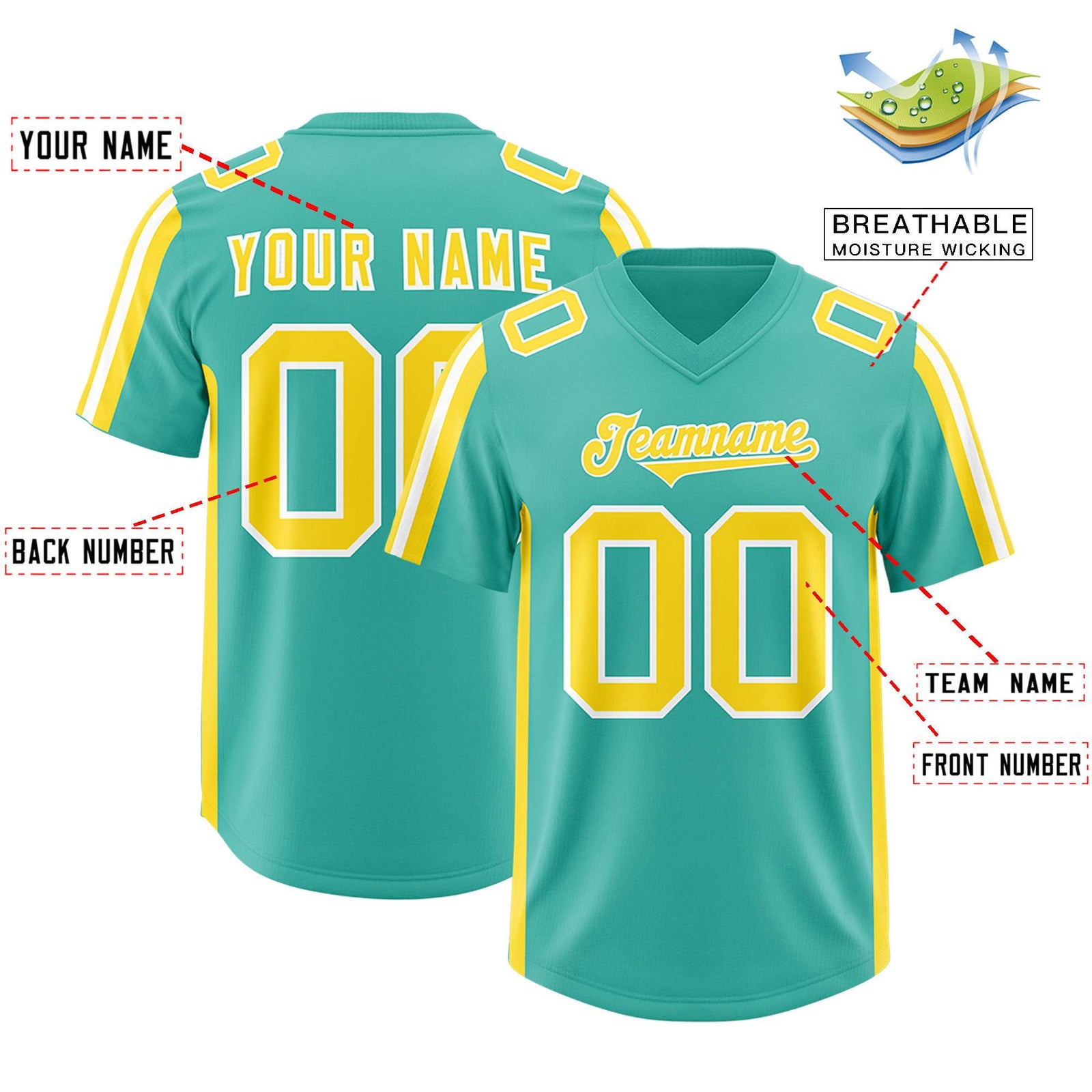Custom Bright Green Gold and White Side Stripe Pattern Authentic Football Jersey