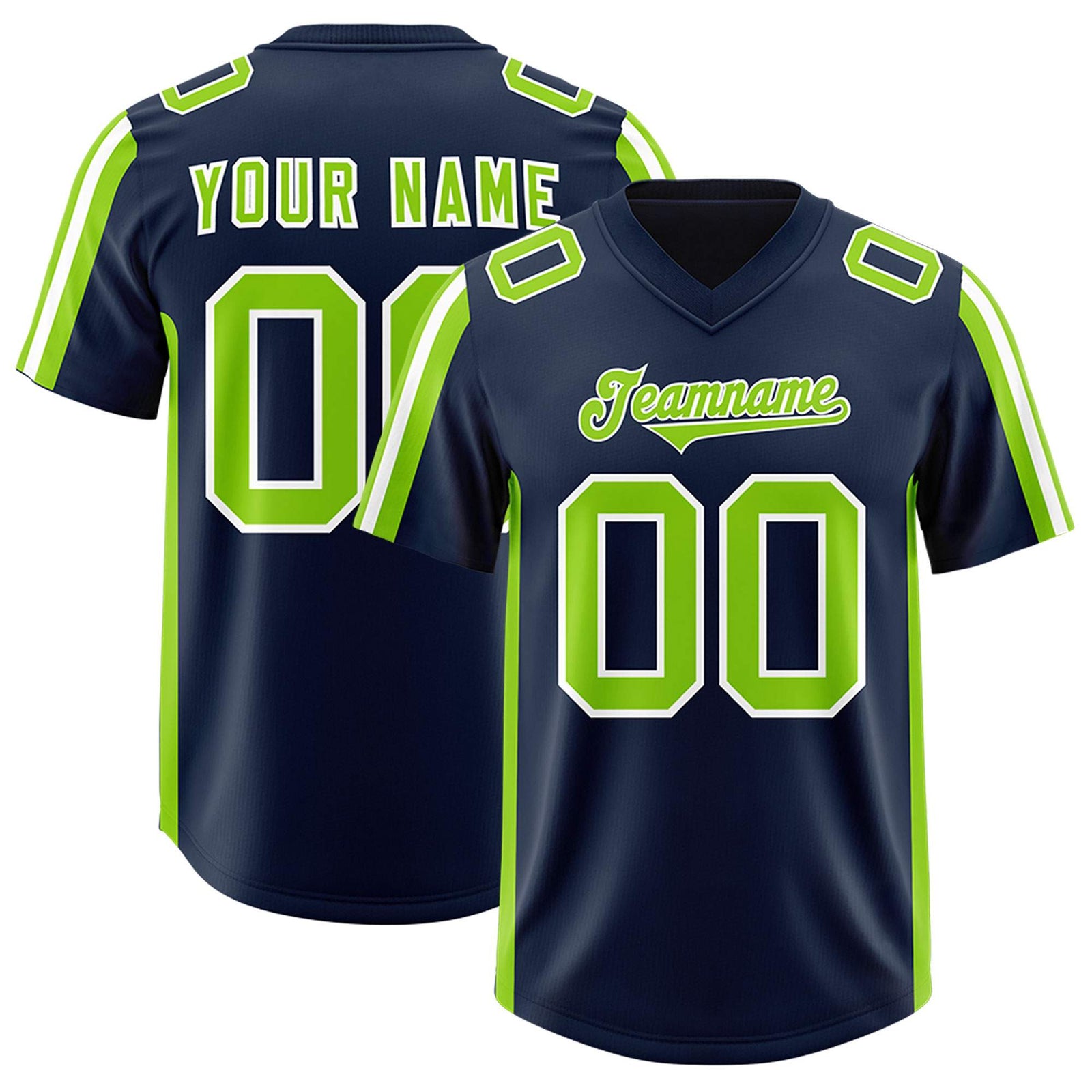 Custom Navy Neon Green and White Side Stripe Pattern Authentic Football Jersey