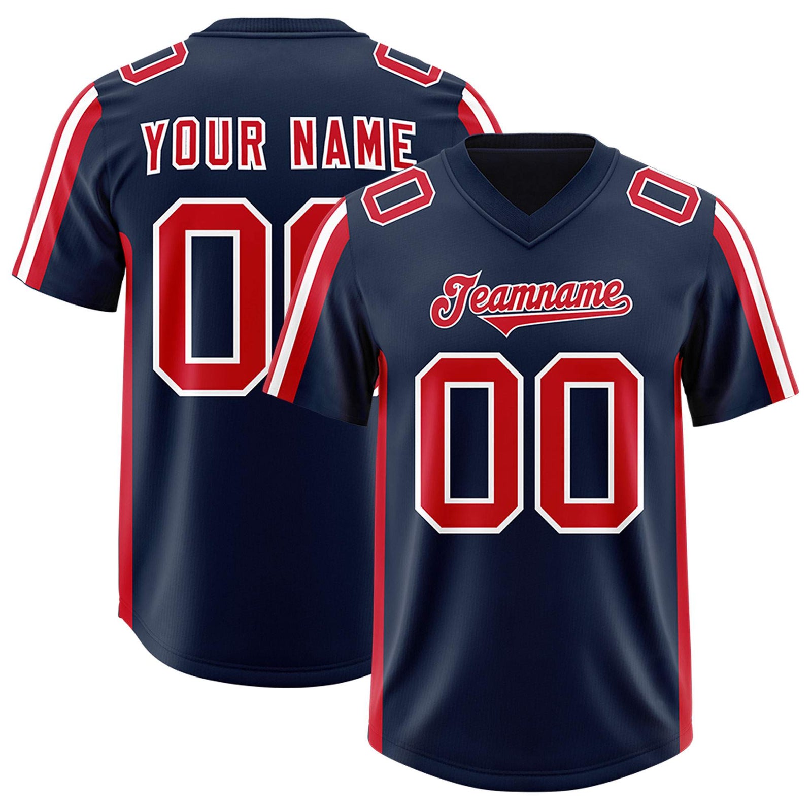 Custom Navy Red and White Side Stripe Pattern Authentic Football Jersey