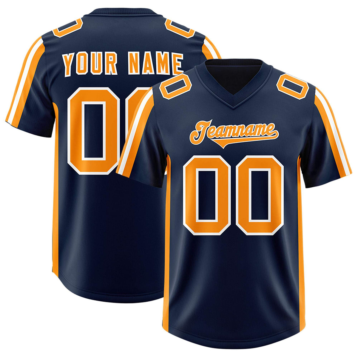 Custom Navy Orange and White Side Stripe Pattern Authentic Football Jersey