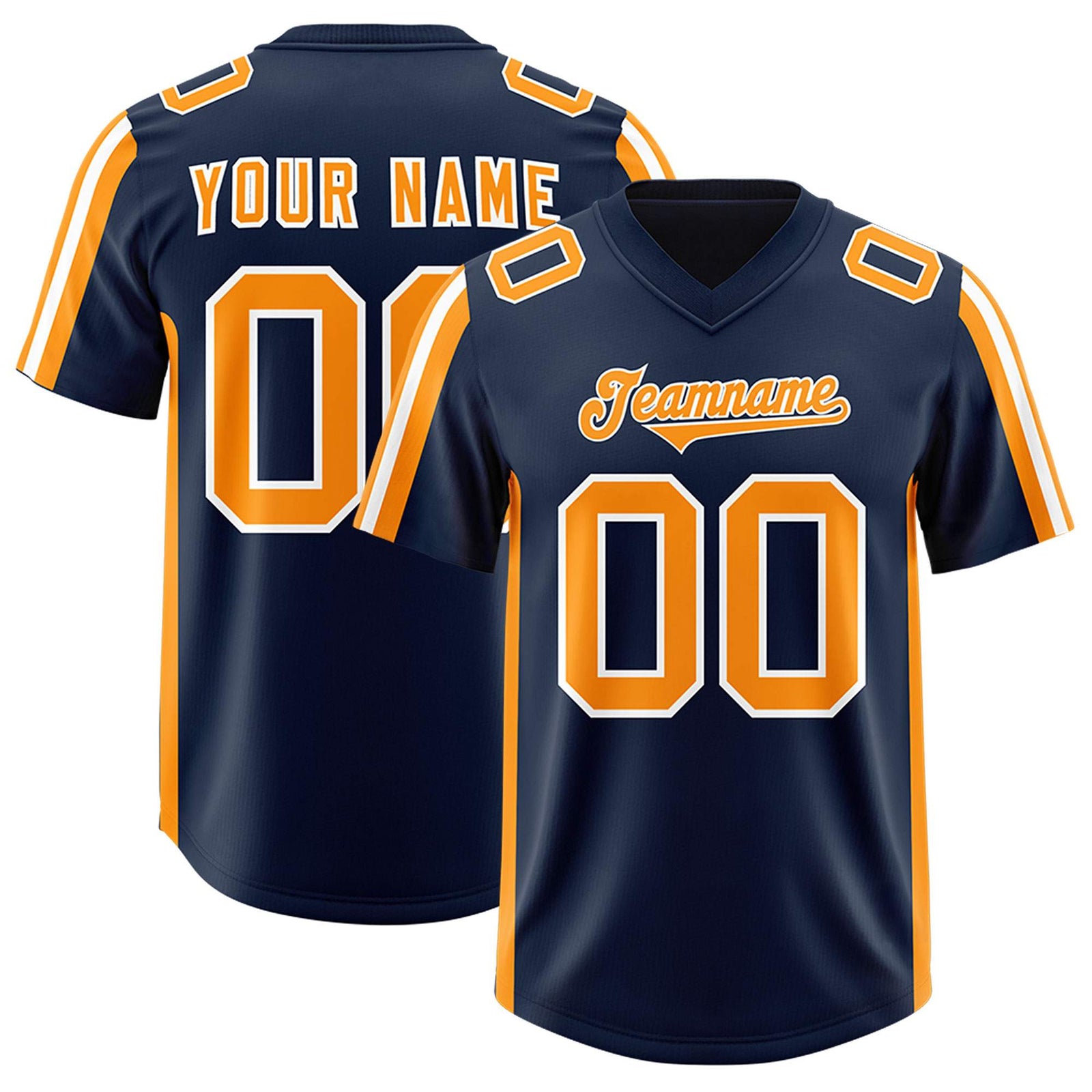 Custom Navy Orange and White Side Stripe Pattern Authentic Football Jersey