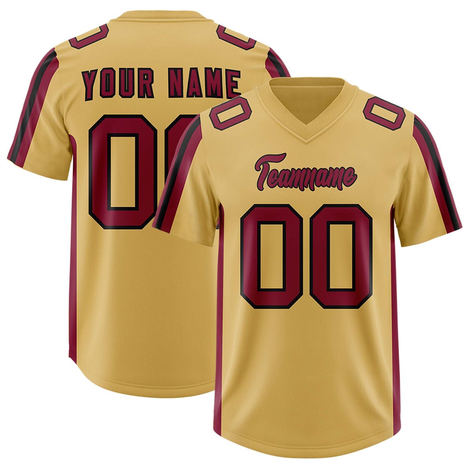 Custom Old Gold Cardinal and Black Side Stripe Pattern Authentic Football Jersey