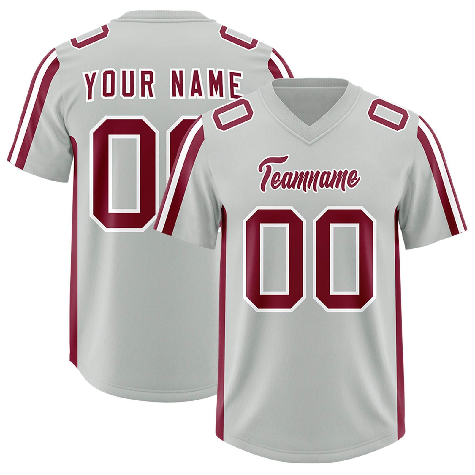 Custom Gray Crimson and White Side Stripe Pattern Authentic Football Jersey