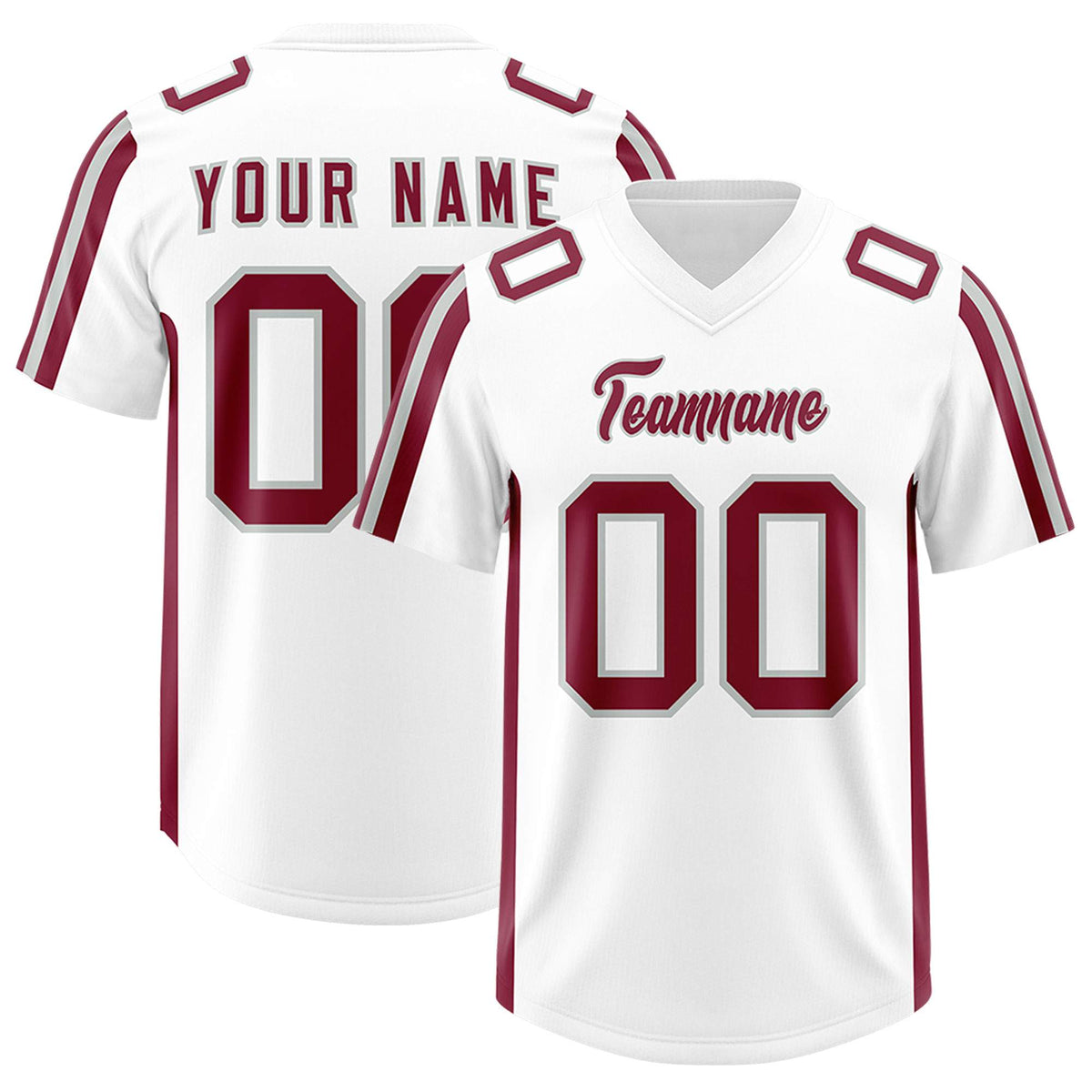 Custom White Crimson and Gray Side Stripe Pattern Authentic Football Jersey