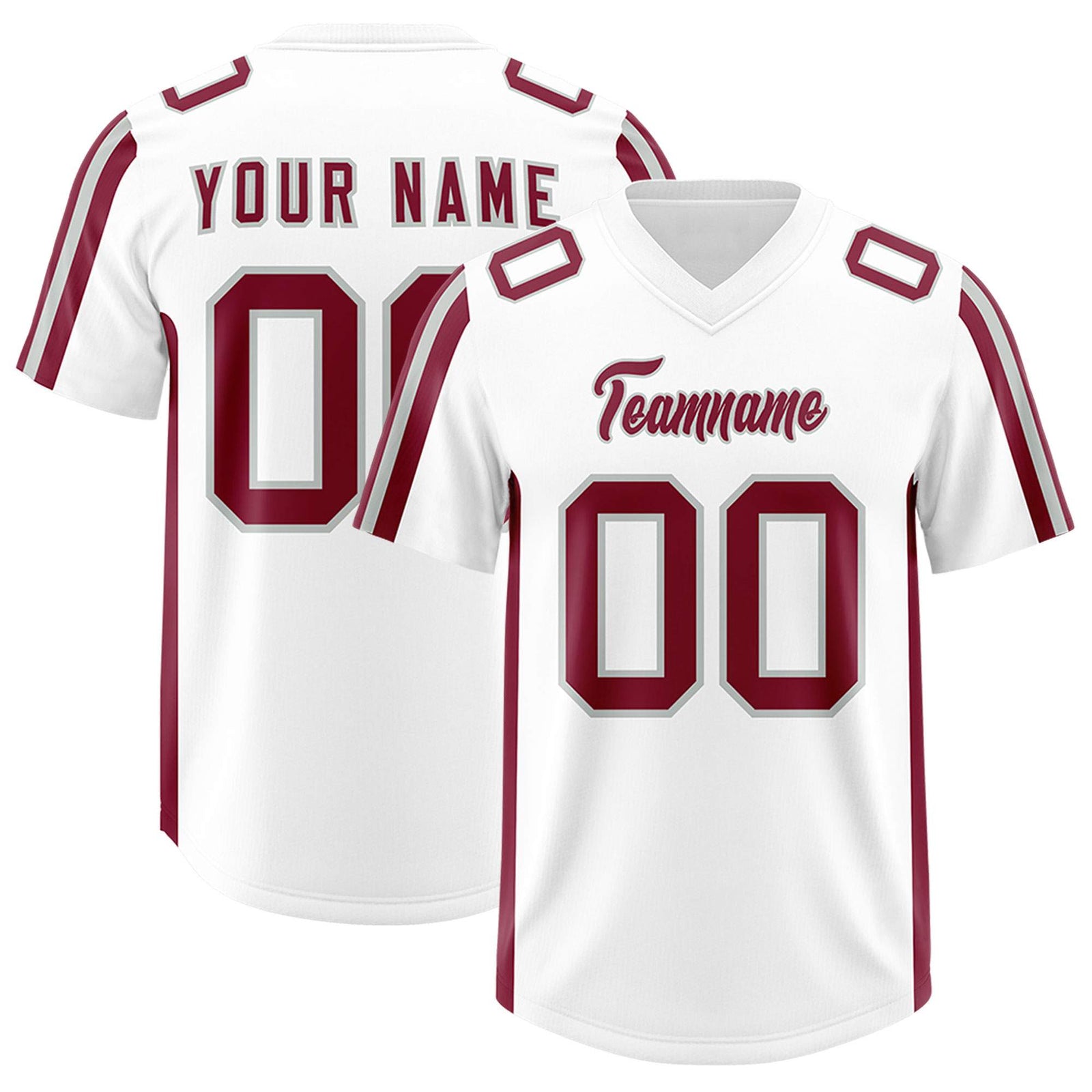 Custom White Crimson and Gray Side Stripe Pattern Authentic Football Jersey