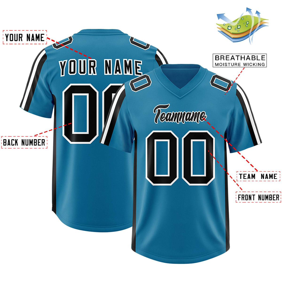 Custom Panther Blue Black and White Side Stripe Pattern Authentic Football Jersey