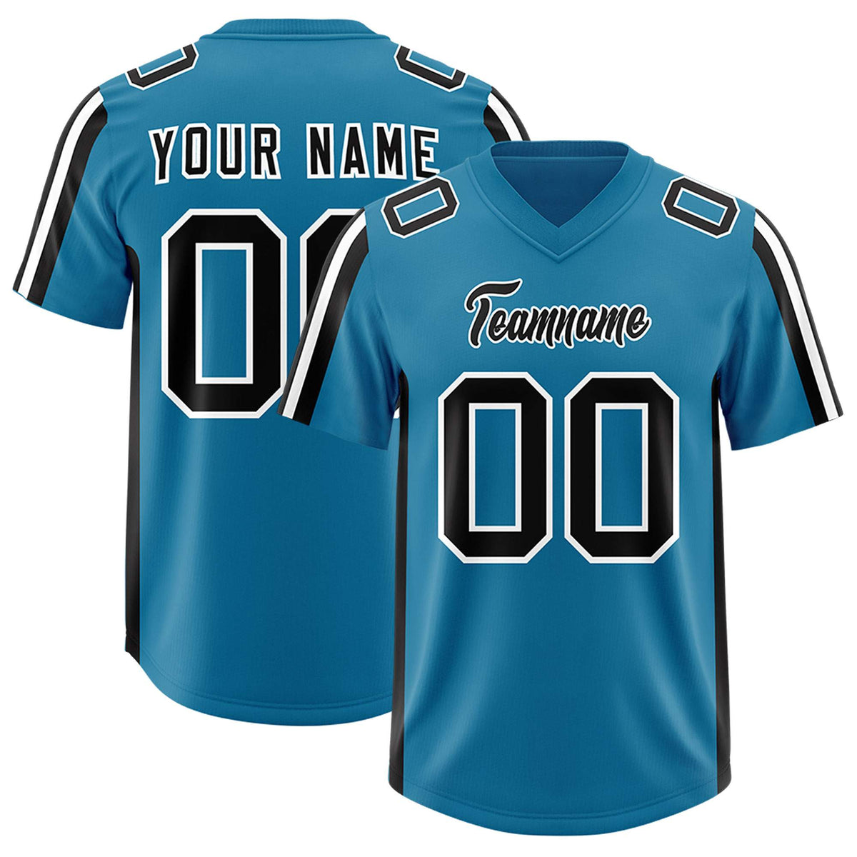Custom Panther Blue Black and White Side Stripe Pattern Authentic Football Jersey
