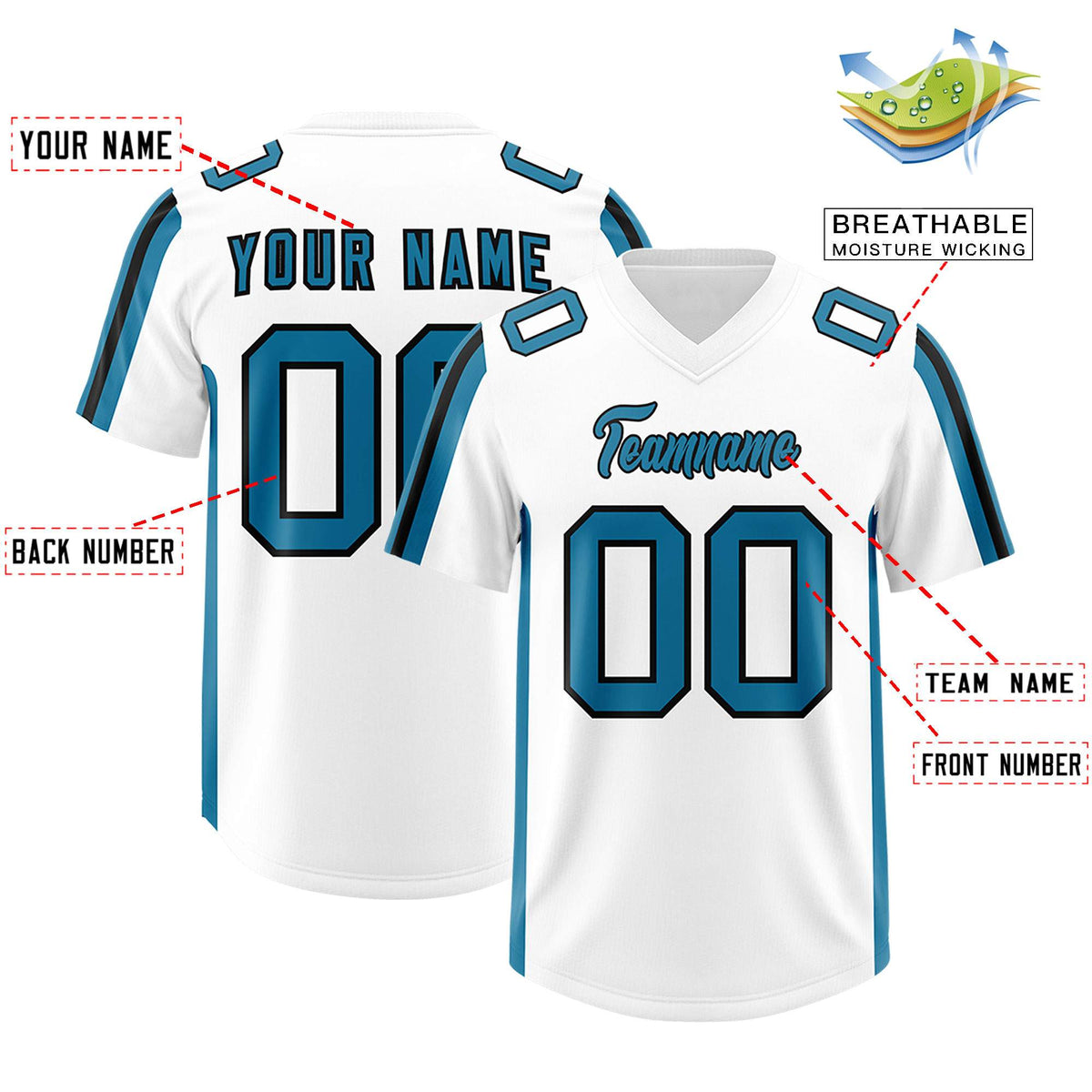Custom White Panther Blue and Black Side Stripe Pattern Authentic Football Jersey