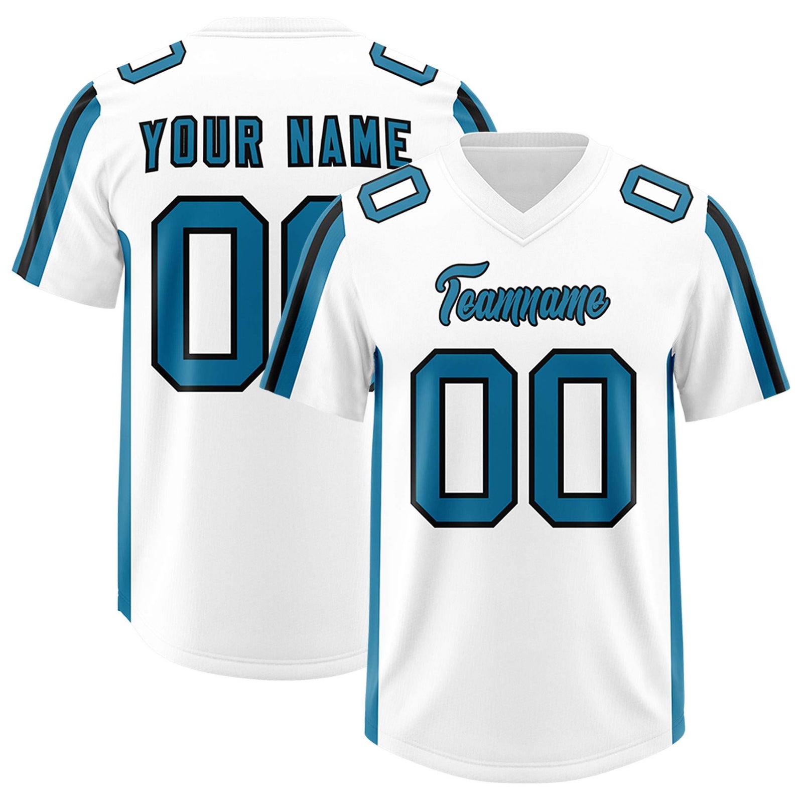 Custom White Panther Blue and Black Side Stripe Pattern Authentic Football Jersey