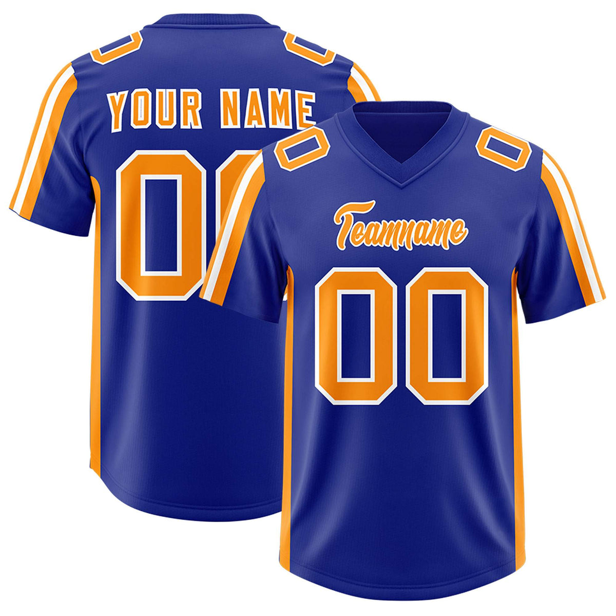 Custom Royal Gold Orange and White Side Stripe Pattern Authentic Football Jersey