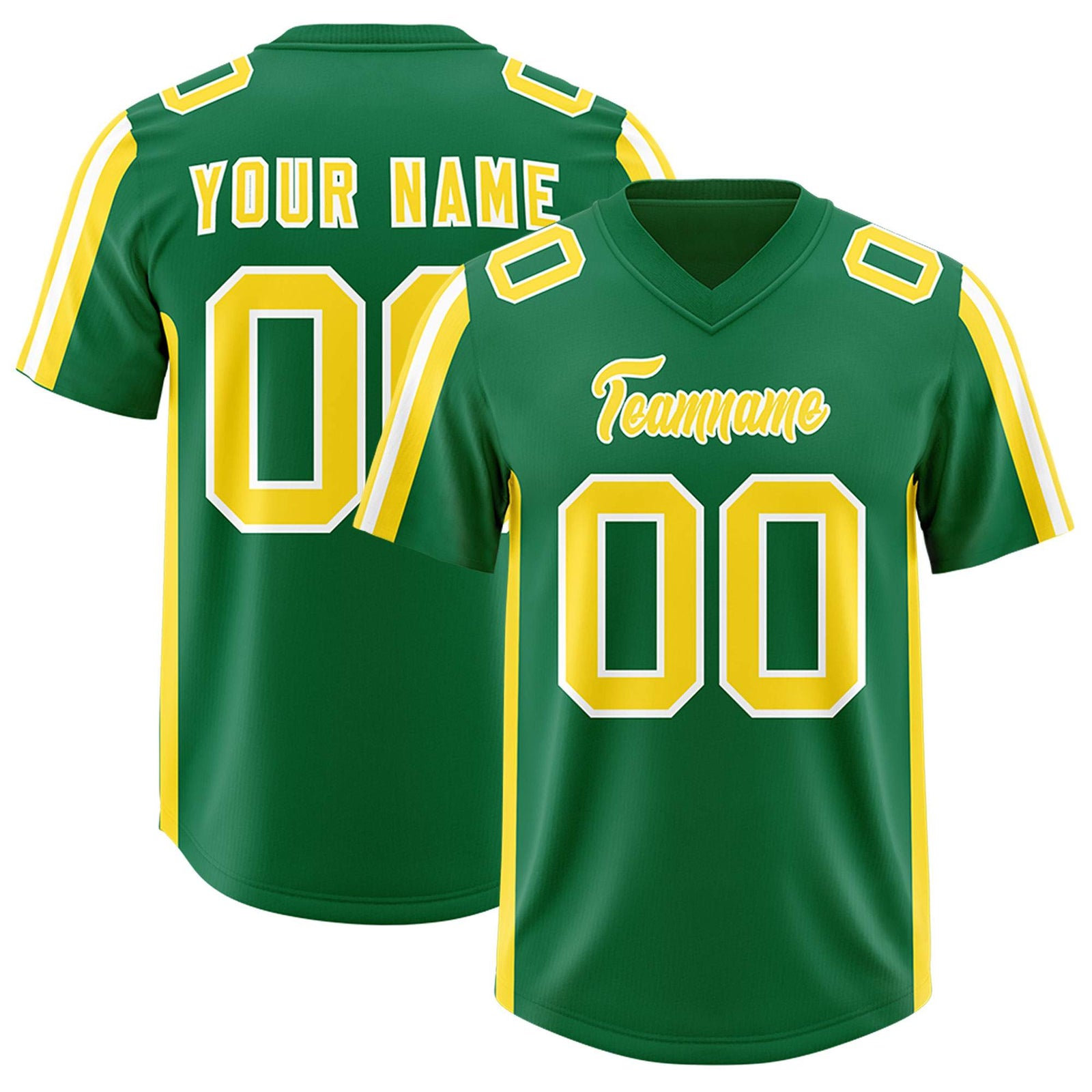 Custom Kelly Green Gold and White Side Stripe Pattern Authentic Football Jersey