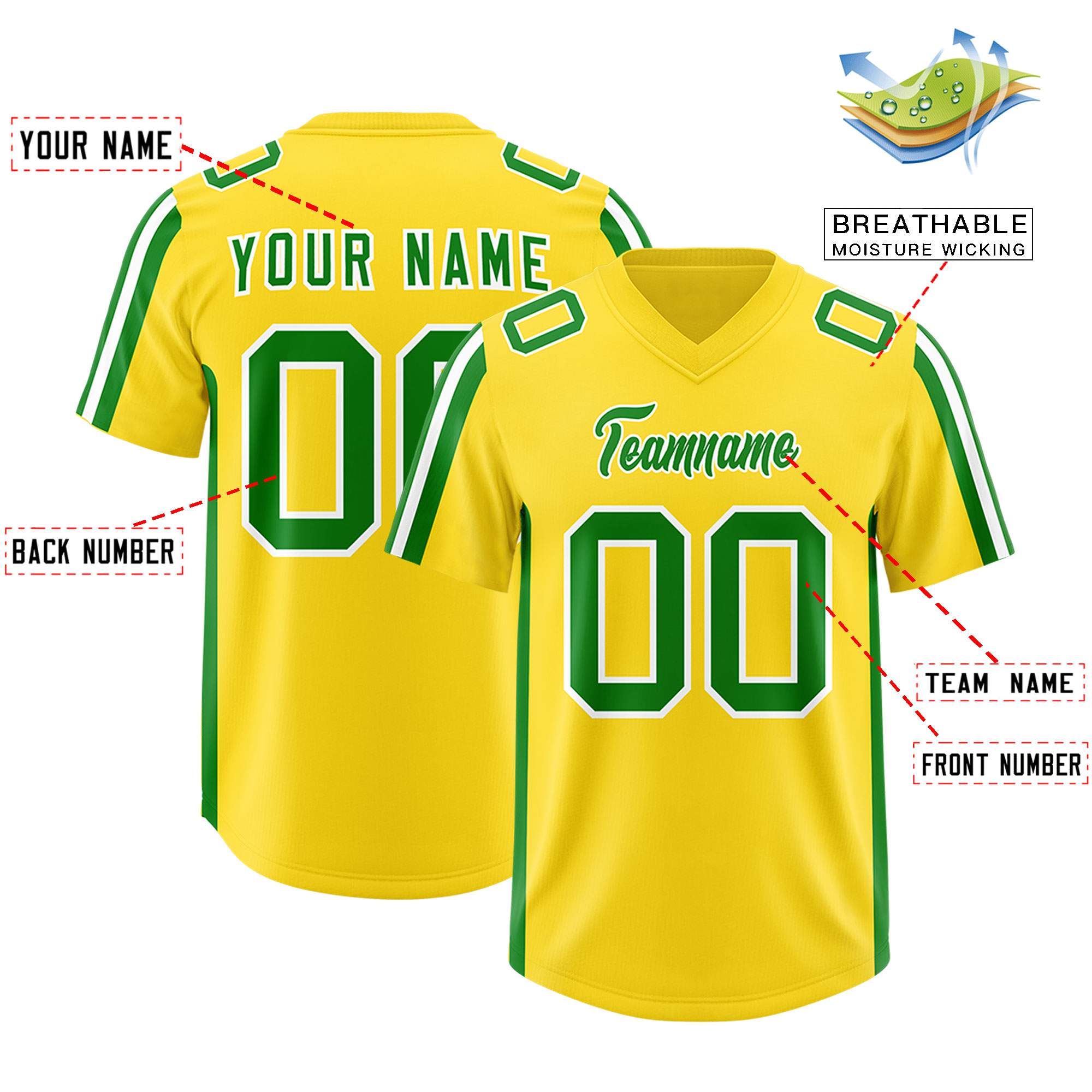 Custom Gold Kelly Green and White Side Stripe Pattern Authentic Football Jersey