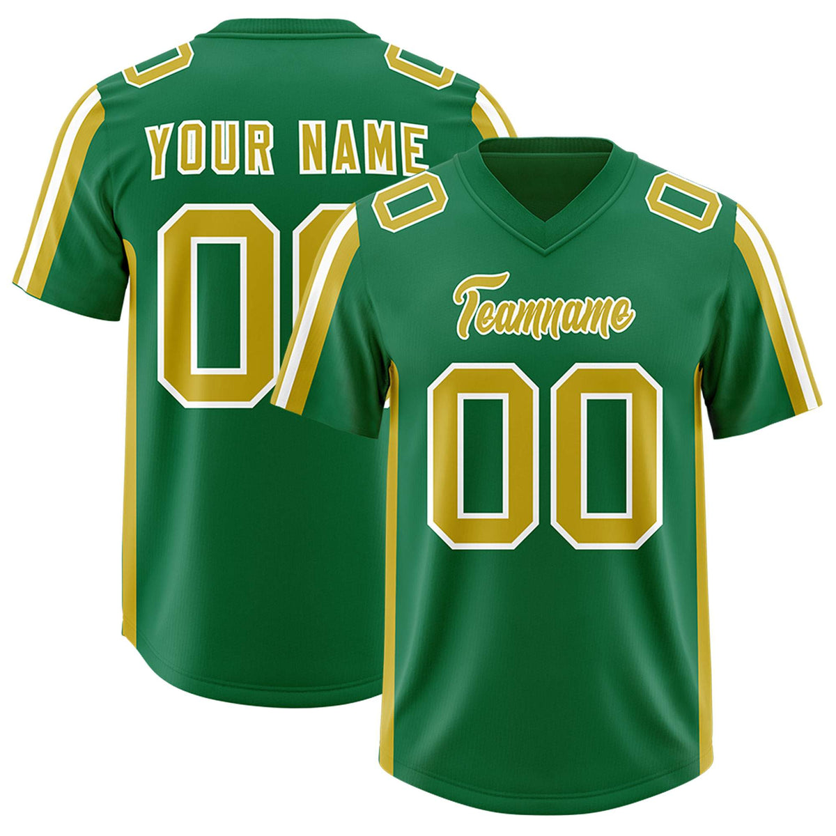 Custom Kelly Green Old Gold and White Side Stripe Pattern Authentic Football Jersey
