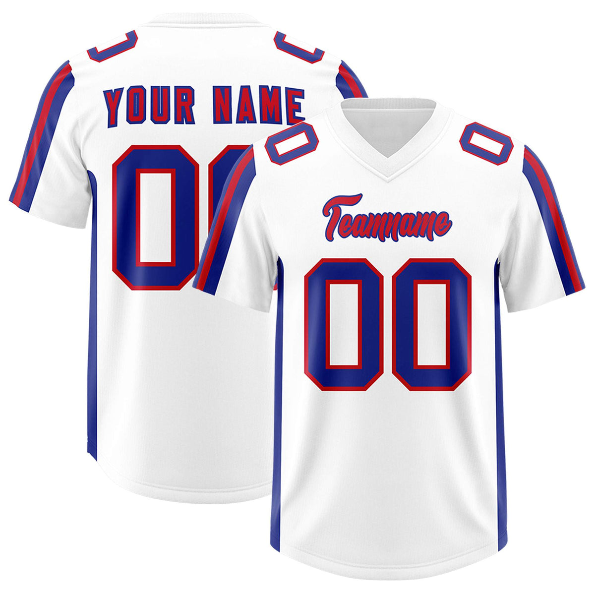 Custom White Royal and Red Side Stripe Pattern Authentic Football Jersey