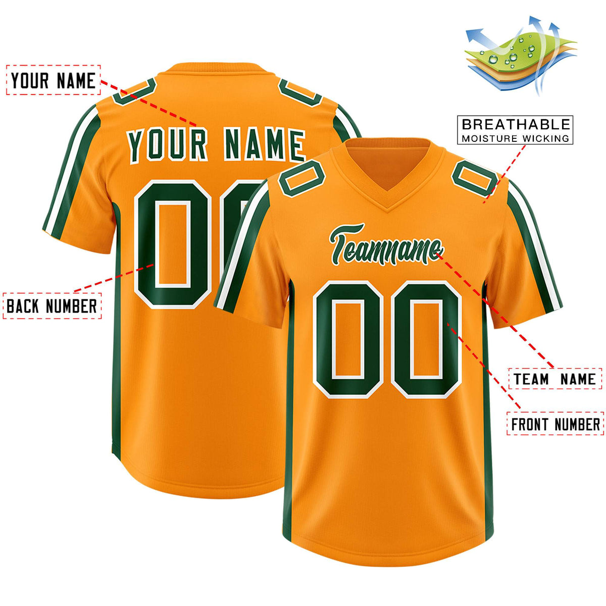 Custom Orange Green and White Side Stripe Pattern Authentic Football Jersey