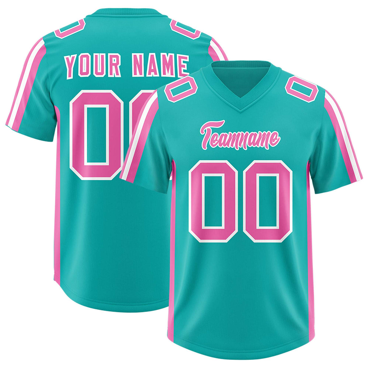 Custom Aqua Pink and White Side Stripe Pattern Authentic Football Jersey