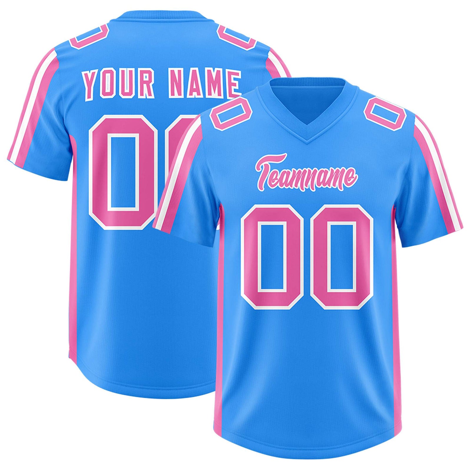 Custom Light Blue Pink and White Side Stripe Pattern Authentic Football Jersey