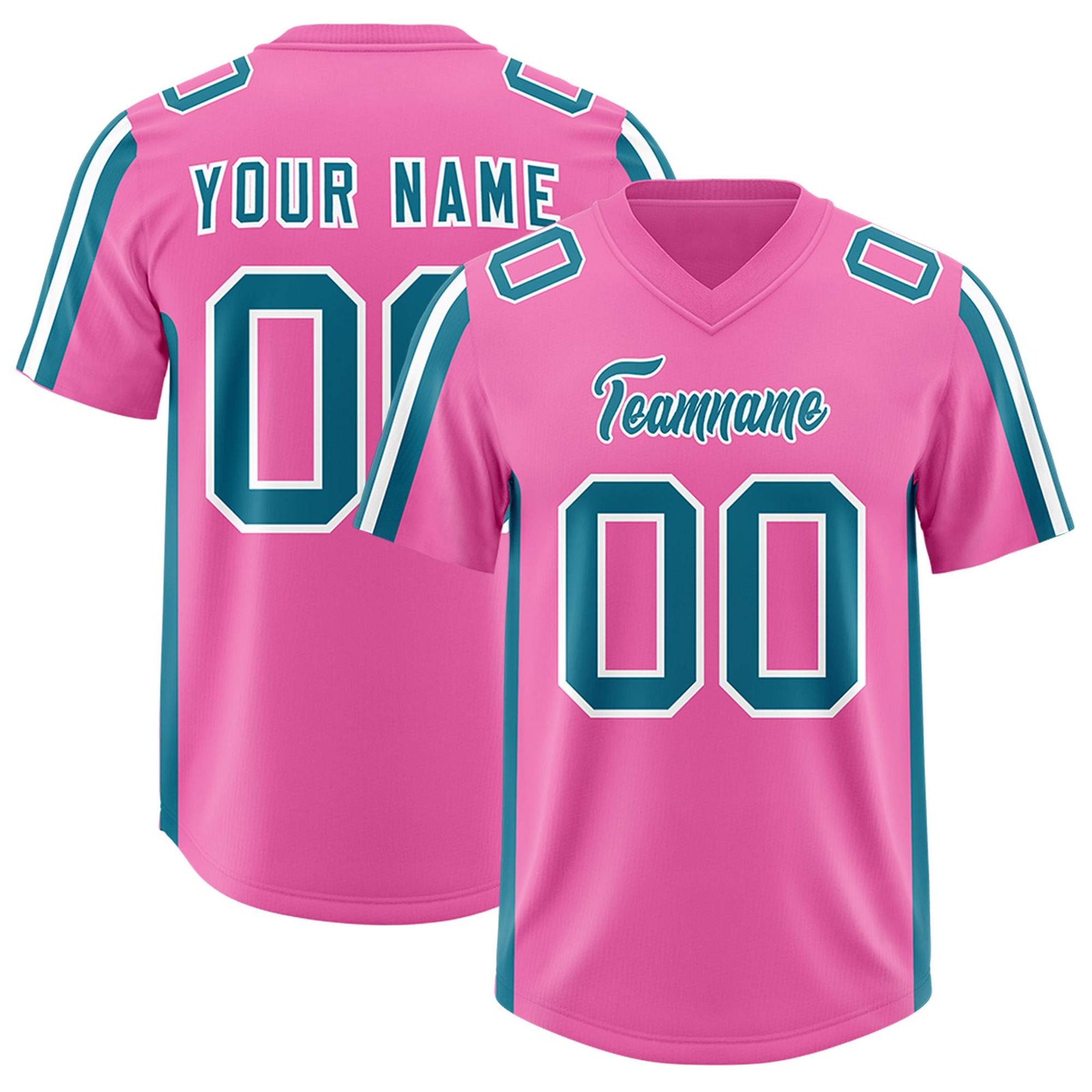Custom Pink Aqua and White Side Stripe Pattern Authentic Football Jersey