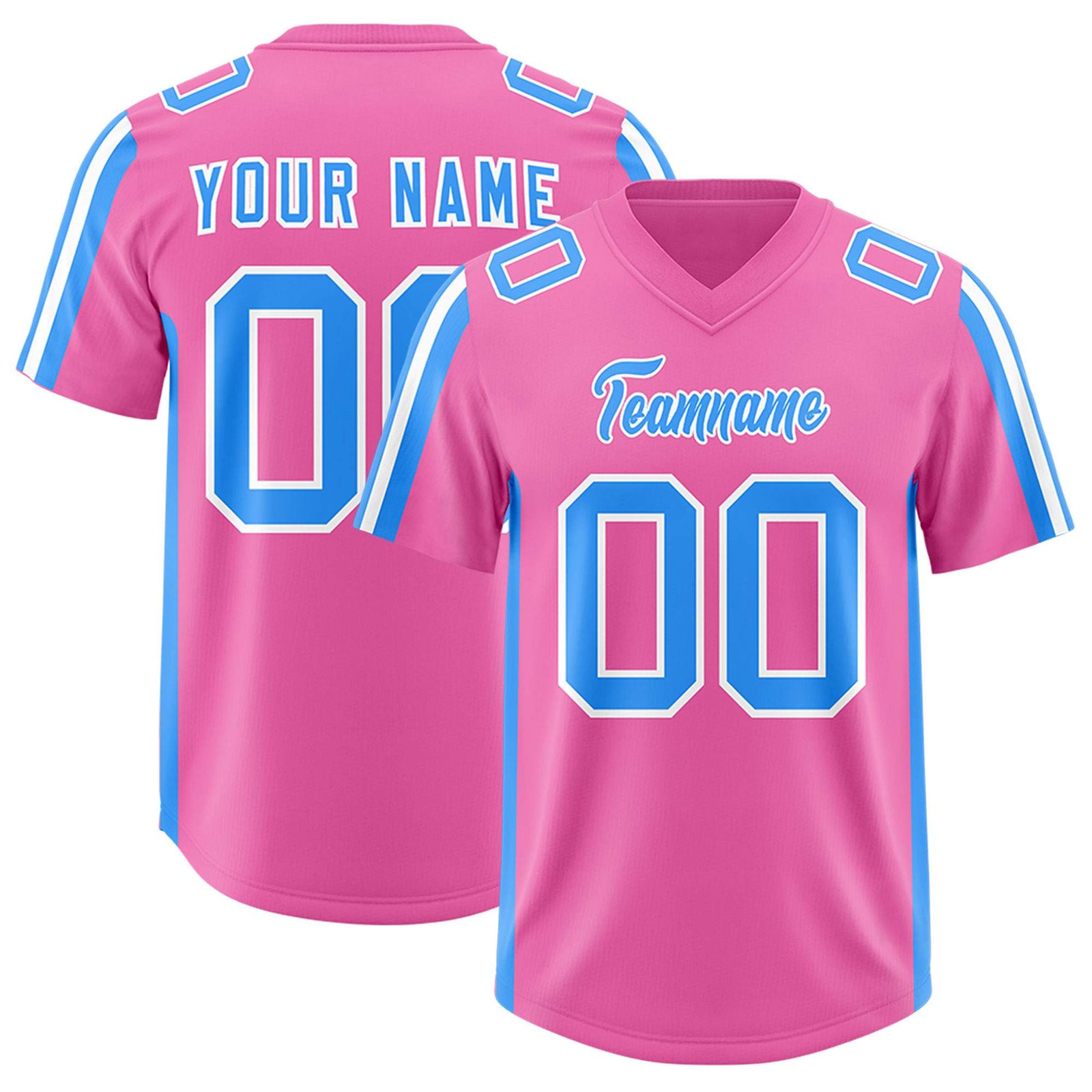 Custom Pink Light Blue and White Side Stripe Pattern Authentic Football Jersey