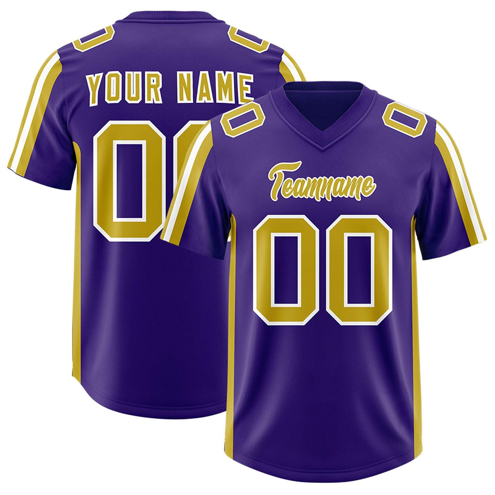 Custom Purple Old Gold and White Side Stripe Pattern Authentic Football Jersey