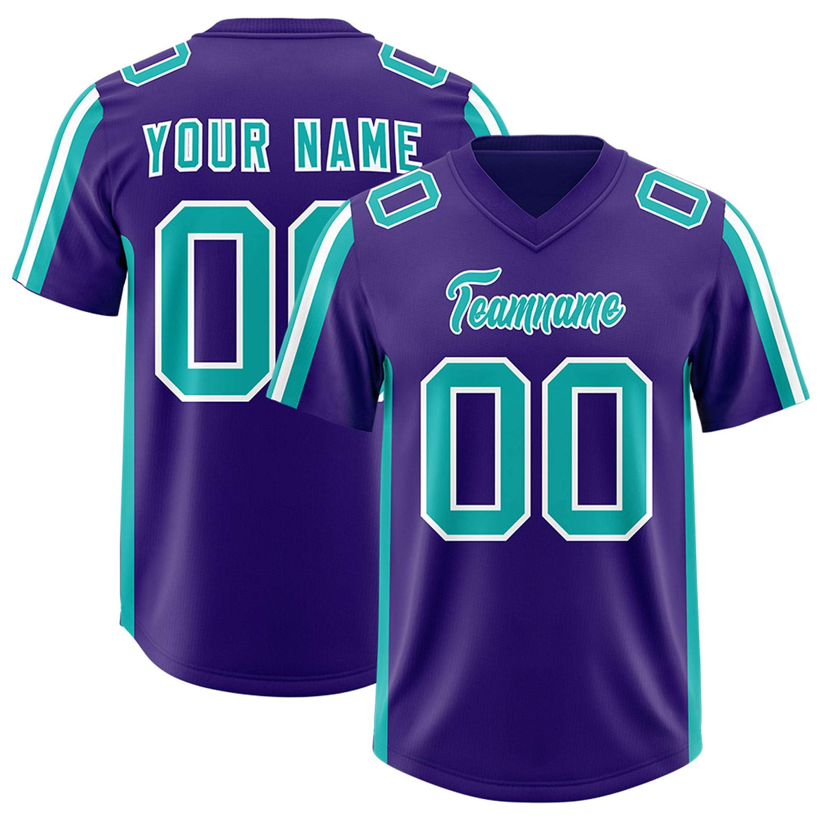 Custom Purple Aqua and White Side Stripe Pattern Authentic Football Jersey