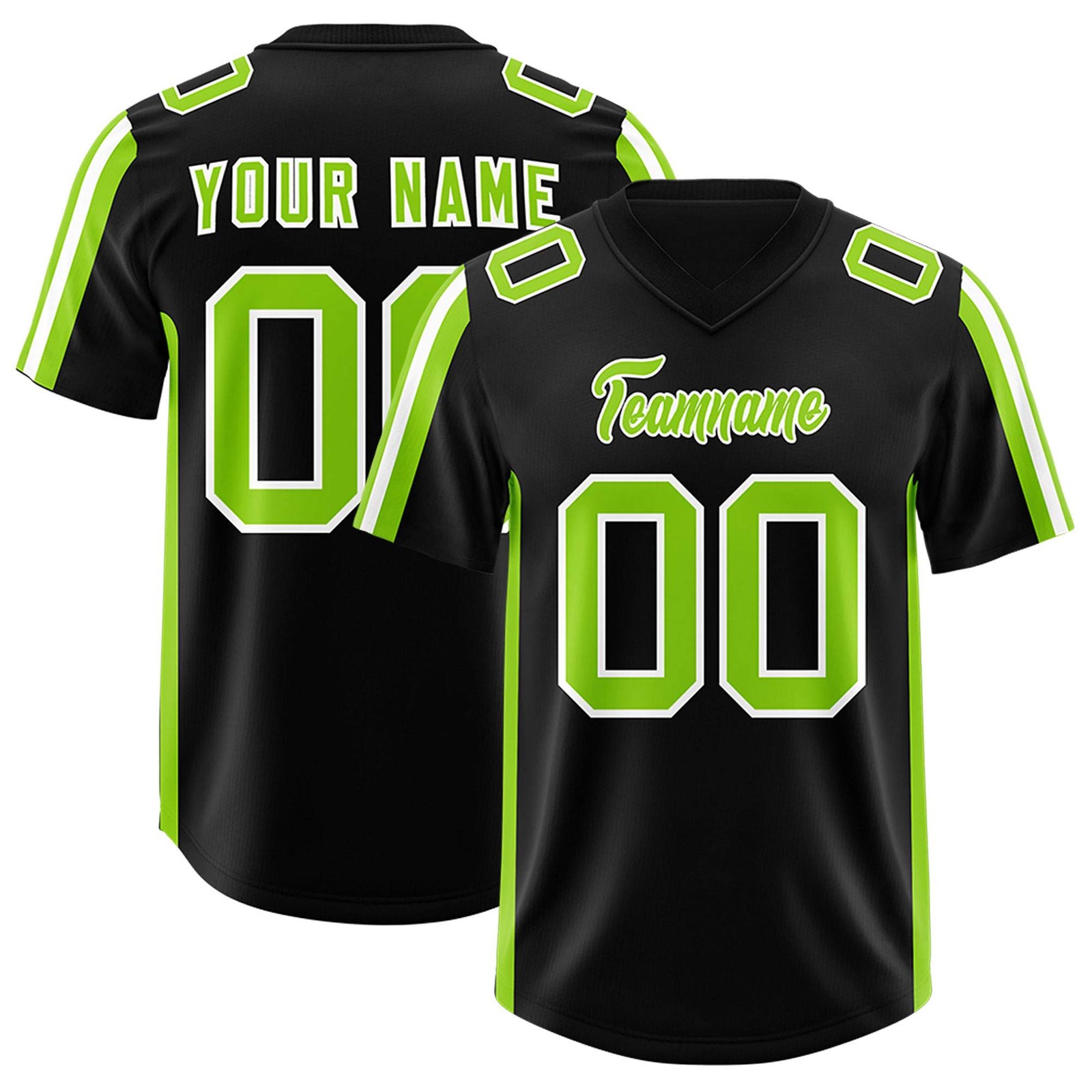 Custom Black Neon Green and White Side Stripe Pattern Authentic Football Jersey