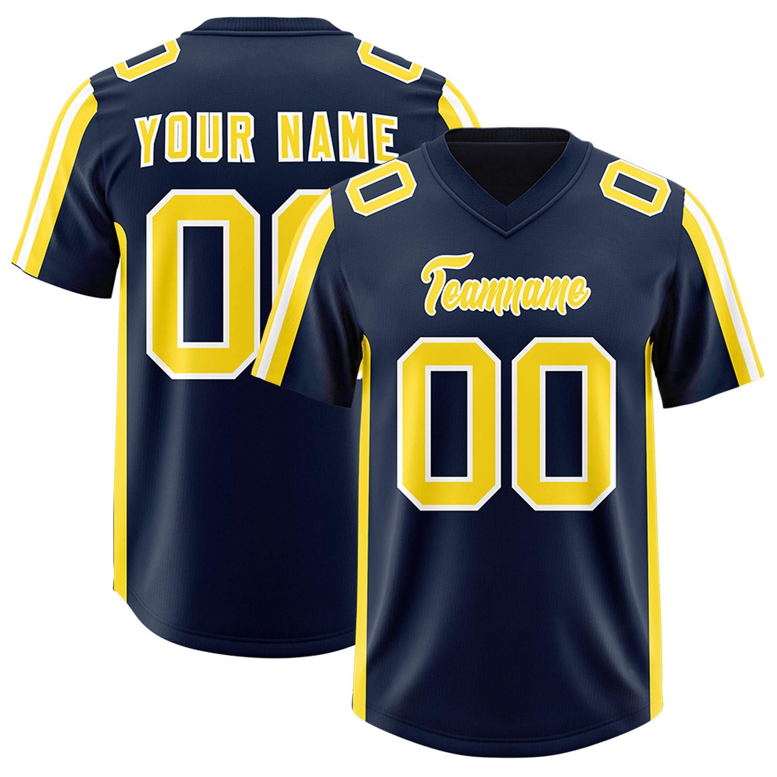 Custom Navy Gold and White Side Stripe Pattern Authentic Football Jersey