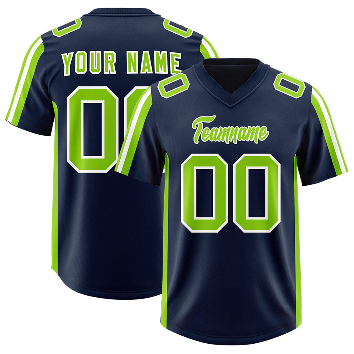 Custom Navy Neon Green and White Side Stripe Pattern Authentic Football Jersey