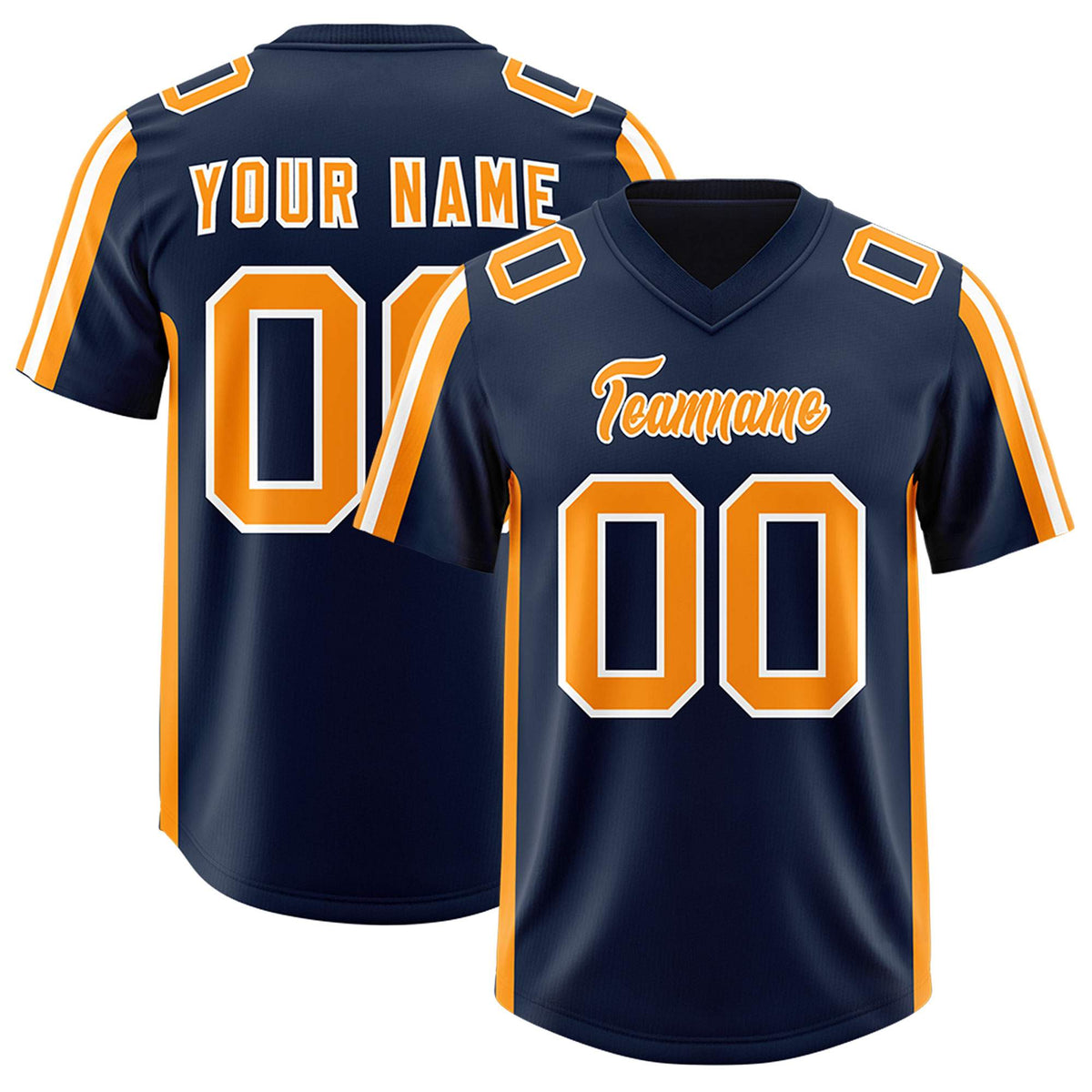 Custom Navy Orange and White Side Stripe Pattern Authentic Football Jersey