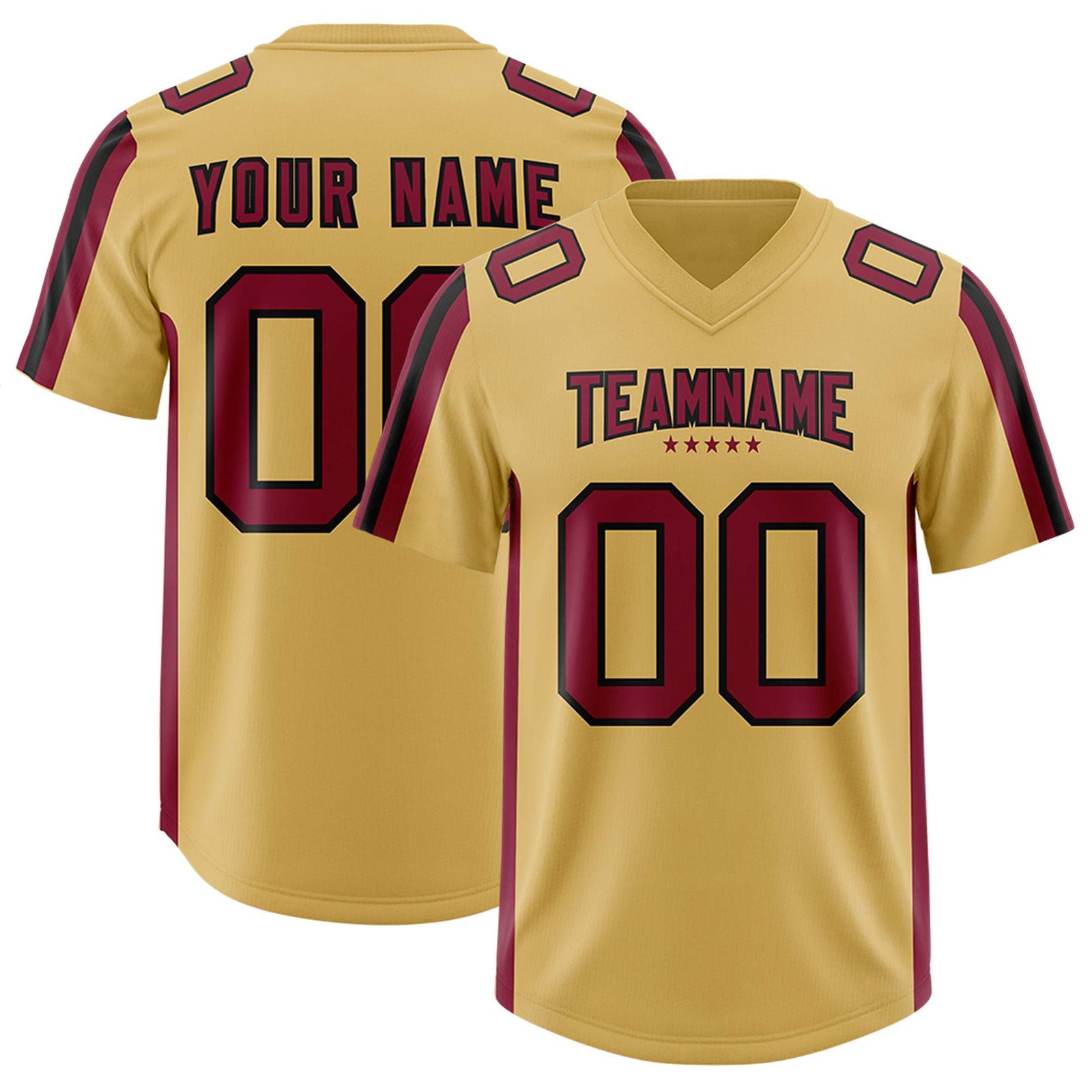 Custom Old Gold Cardinal and Black Side Stripe Pattern Authentic Football Jersey