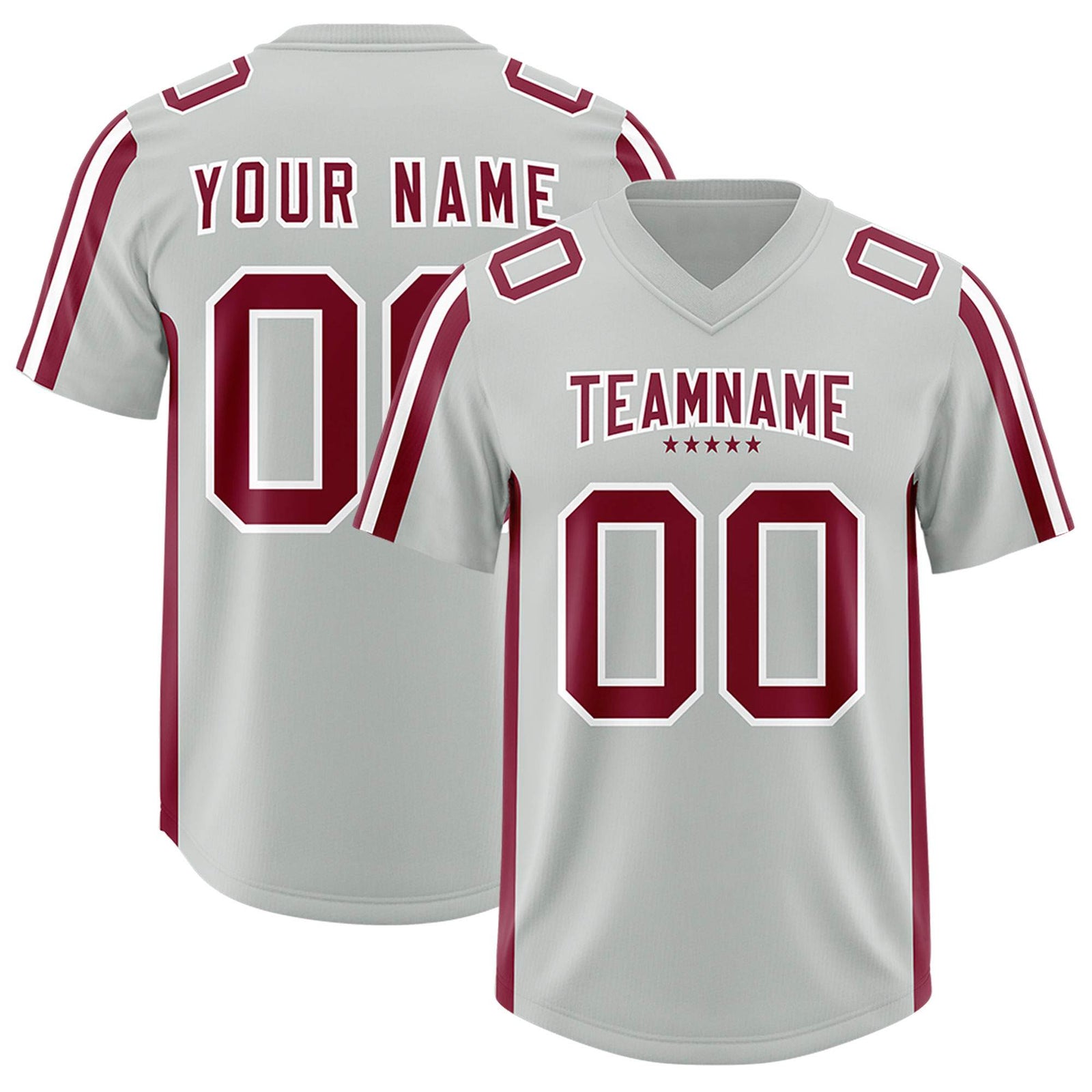 Custom Gray Crimson and White Side Stripe Pattern Authentic Football Jersey