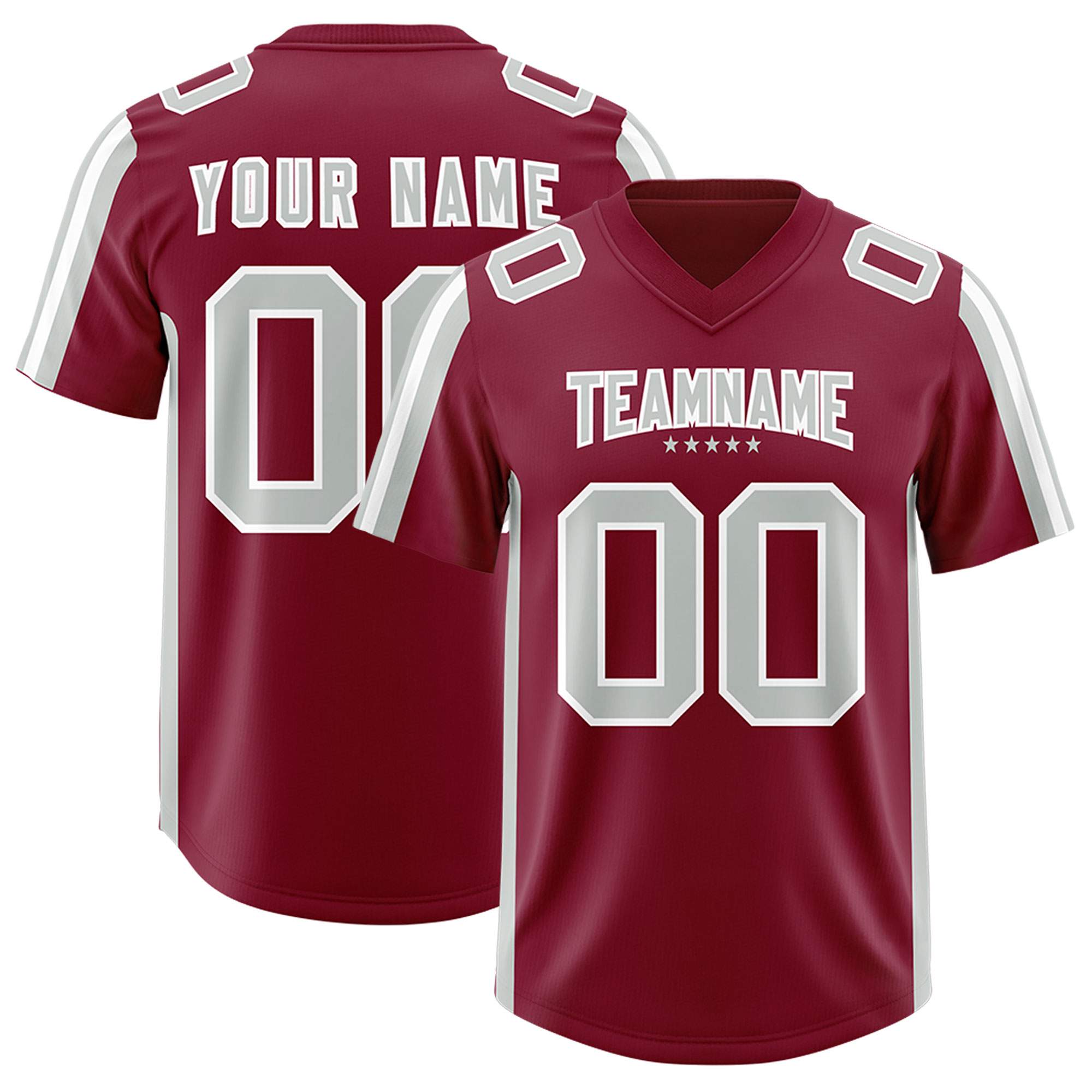 Custom Cardinal Gray and White Side Stripe Pattern Authentic Football Jersey