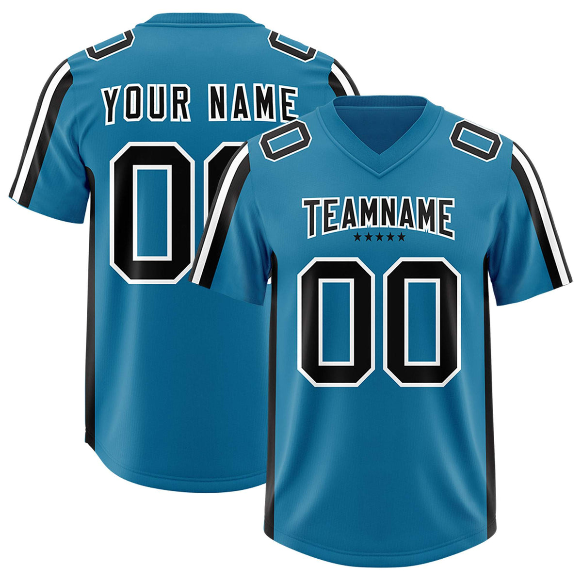 Custom Panther Blue Black and White Side Stripe Pattern Authentic Football Jersey
