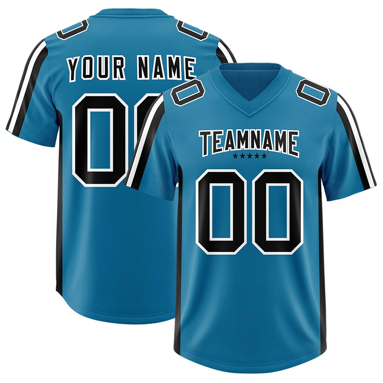 Custom Panther Blue Black and White Side Stripe Pattern Authentic Football Jersey