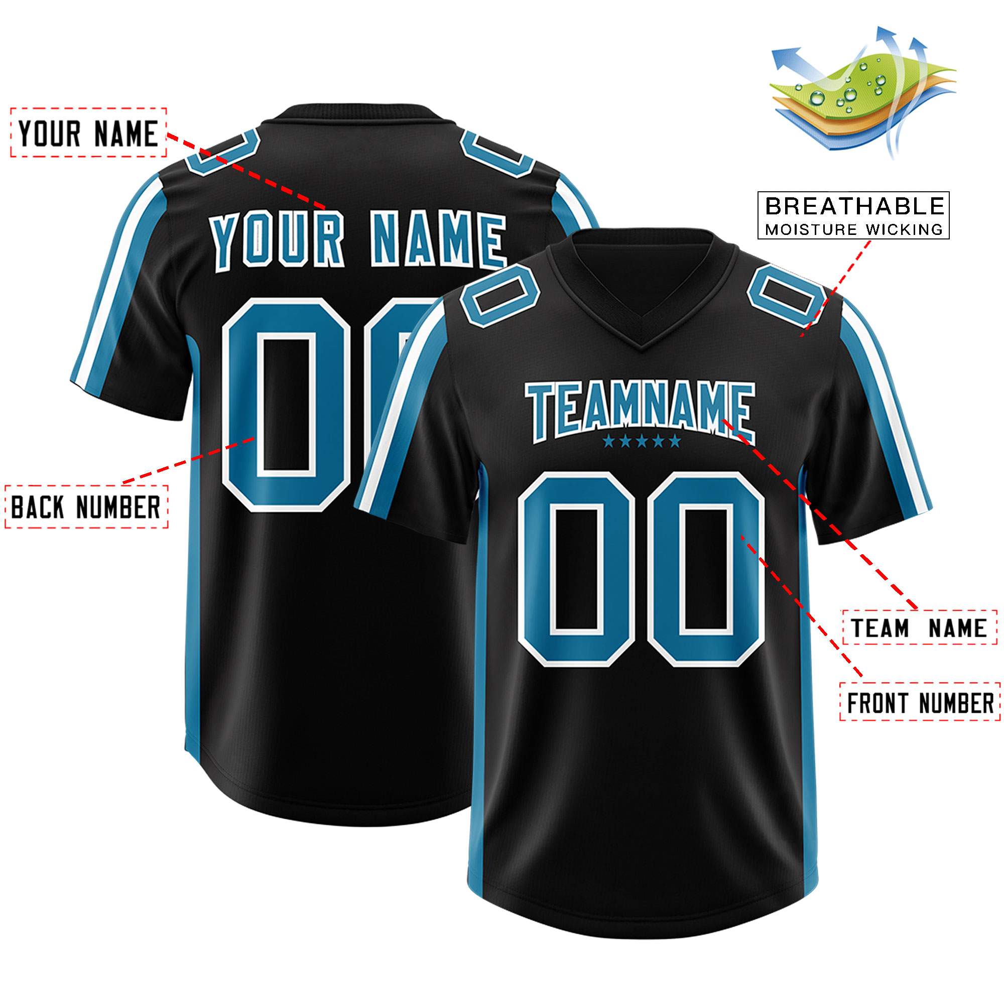 Custom Black Panther Blue and White Side Stripe Pattern Authentic Football Jersey
