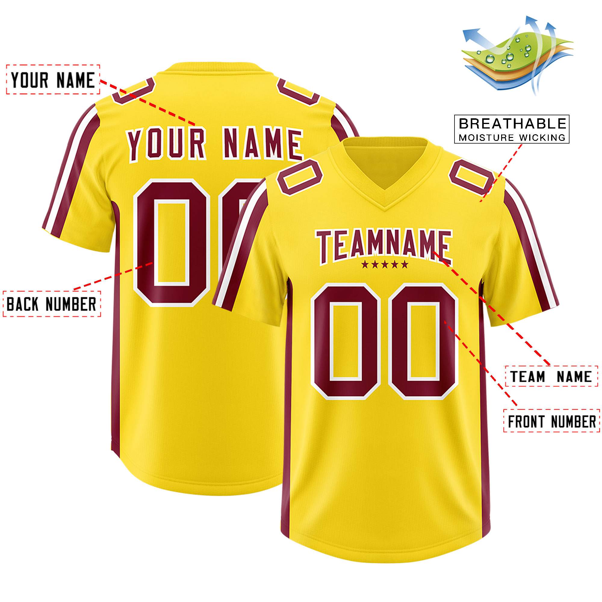 Custom Gold Cardinal and White Side Stripe Pattern Authentic Football Jersey