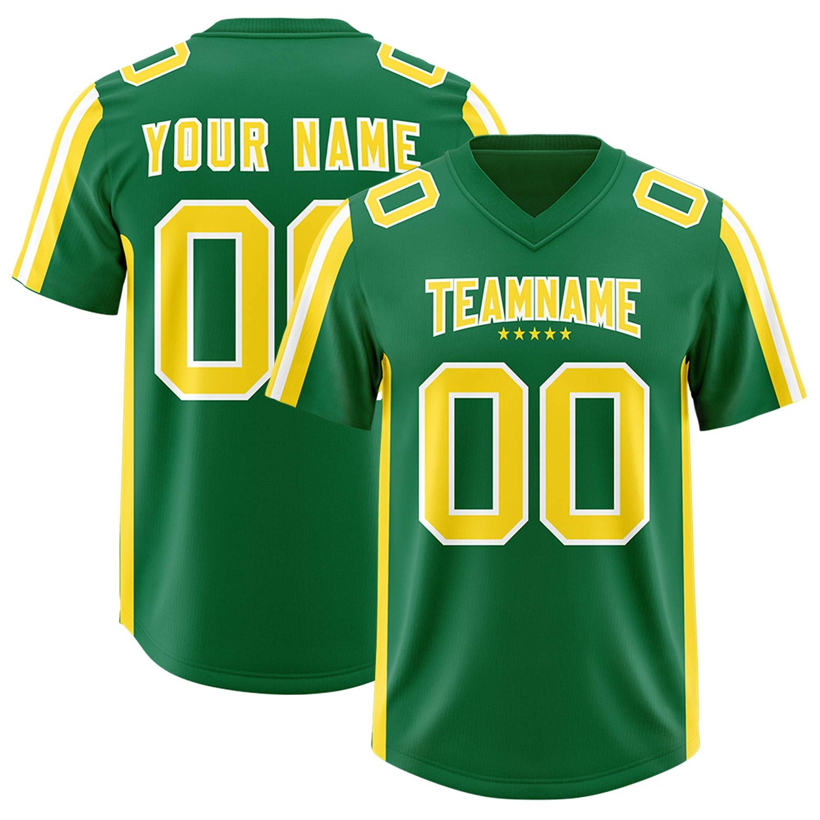 Custom Kelly Green Gold and White Side Stripe Pattern Authentic Football Jersey