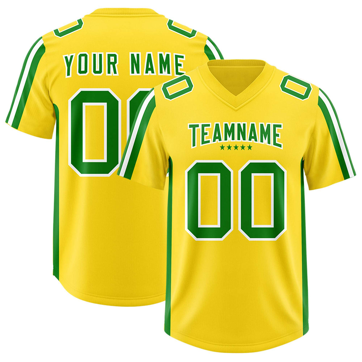 Custom Gold Kelly Green and White Side Stripe Pattern Authentic Football Jersey