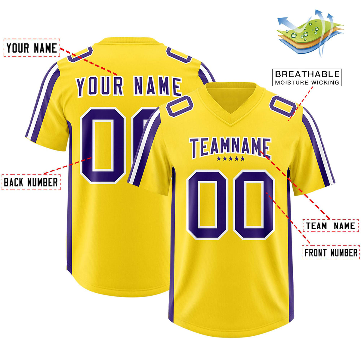 Custom Gold Purple and White Side Stripe Pattern Authentic Football Jersey