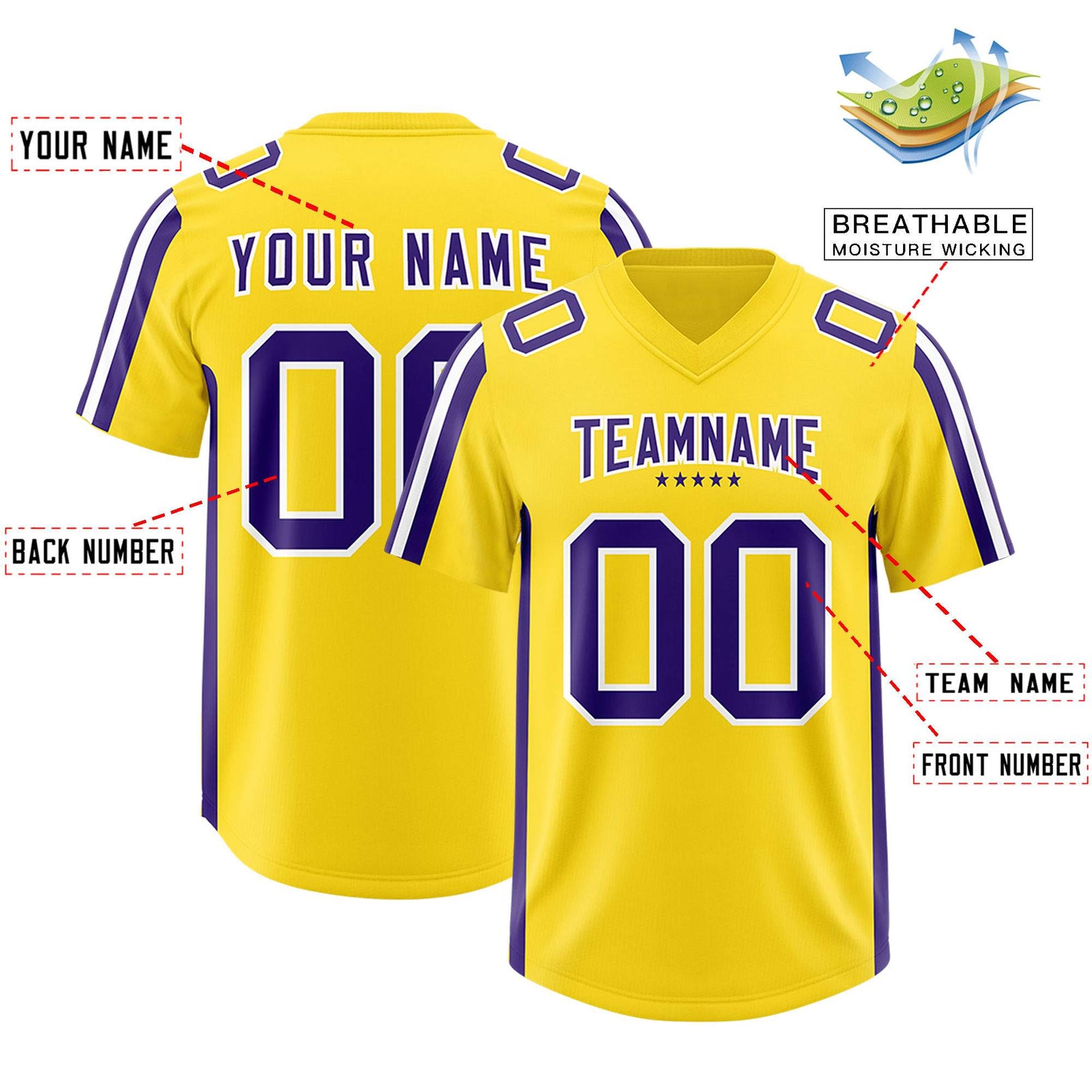 Custom Gold Purple and White Side Stripe Pattern Authentic Football Jersey