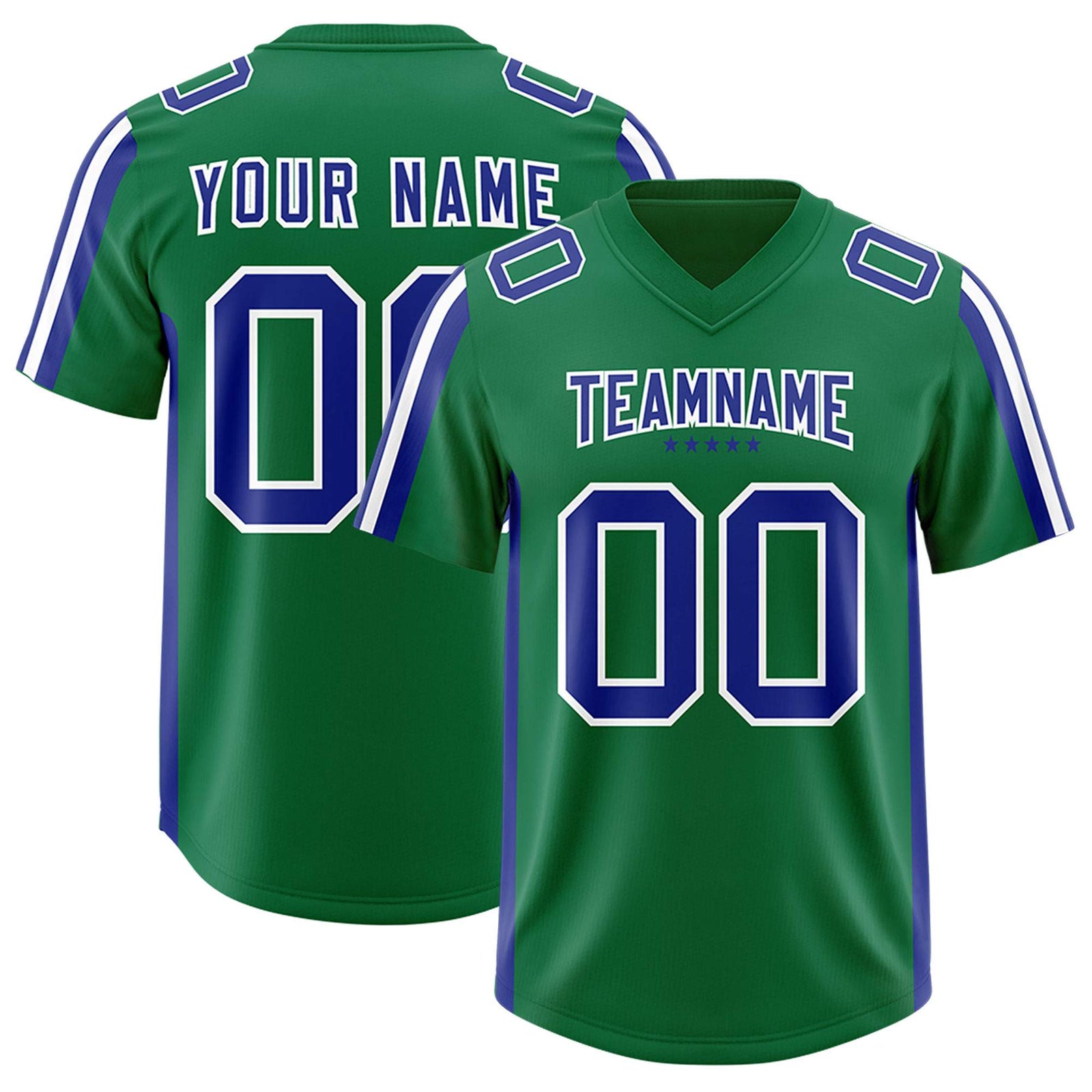 Custom Kelly Green Royal and White Side Stripe Pattern Authentic Football Jersey