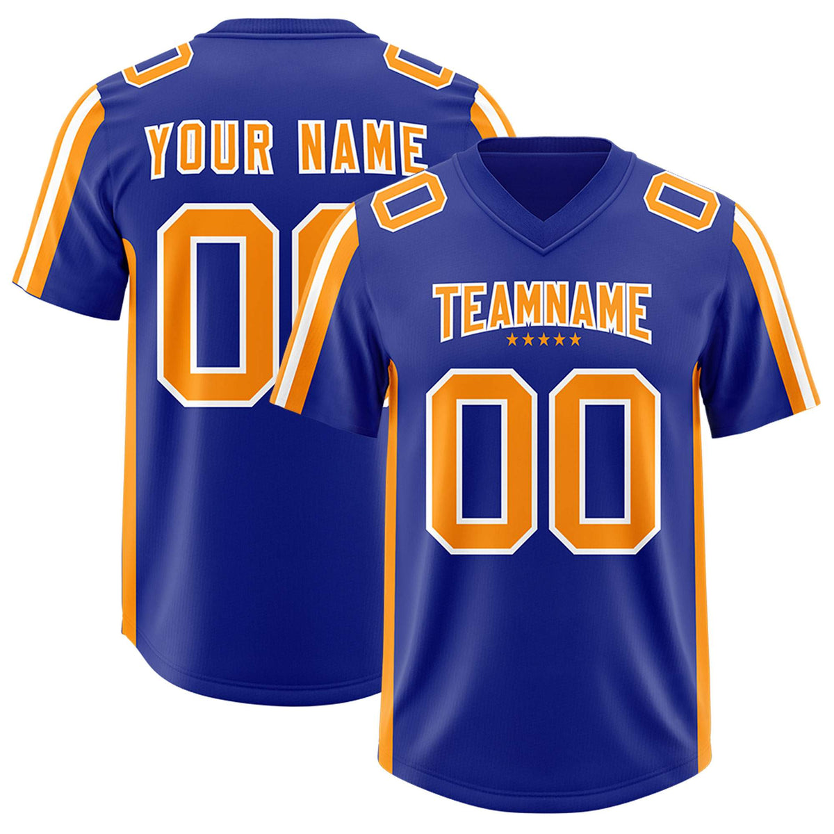 Custom Royal Gold Orange and White Side Stripe Pattern Authentic Football Jersey