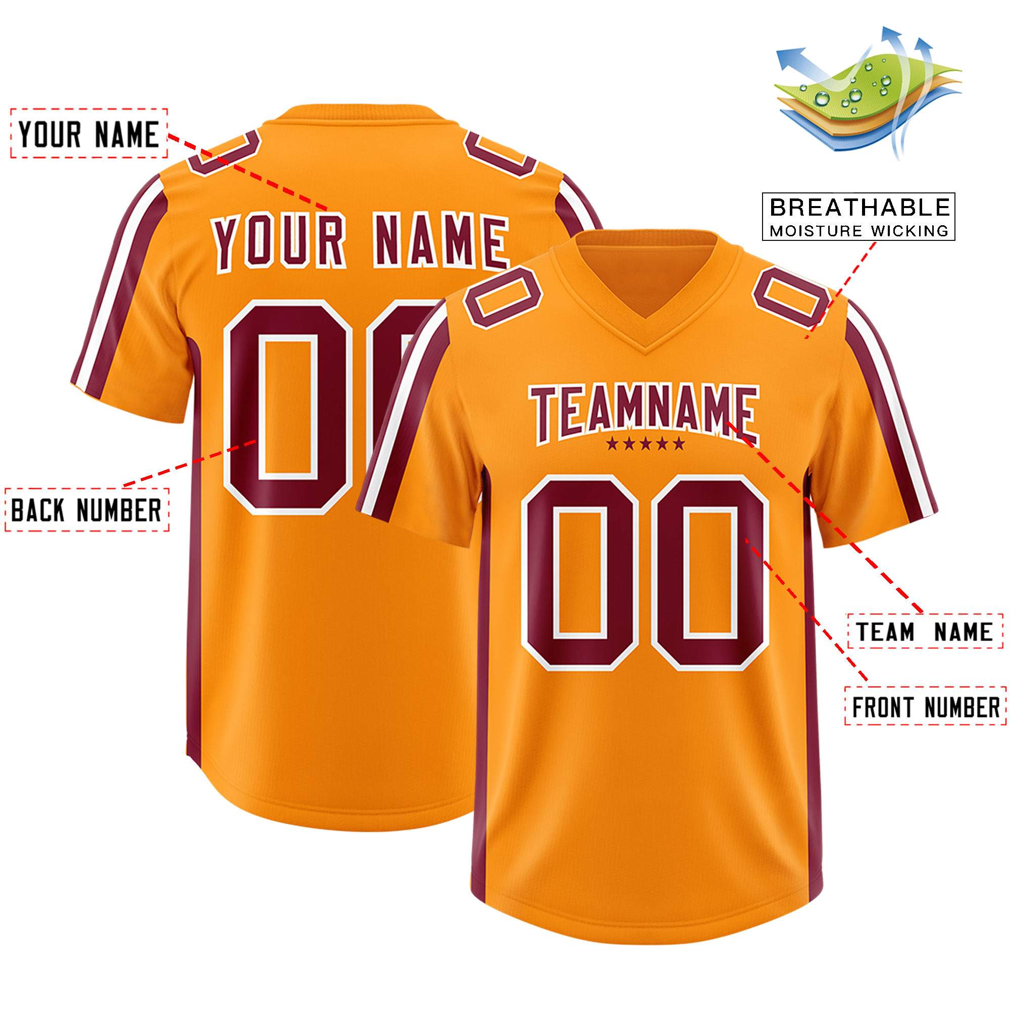 Custom Orange Crimson and White Side Stripe Pattern Authentic Football Jersey