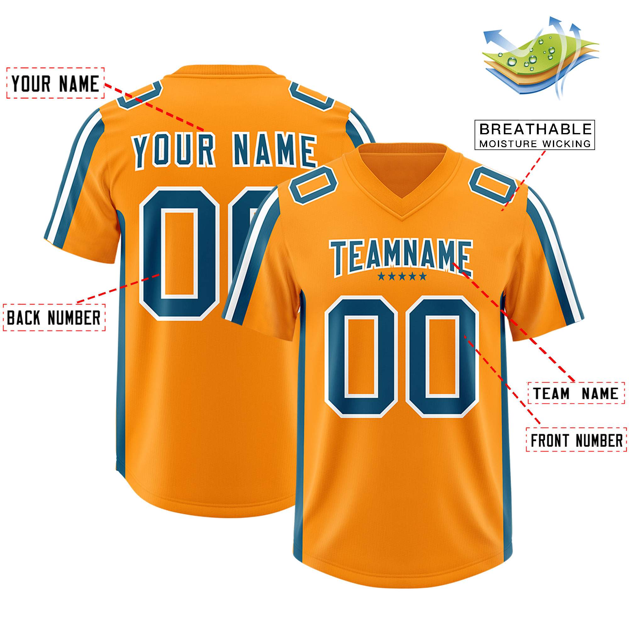 Custom Orange Panther Blue and White Side Stripe Pattern Authentic Football Jersey