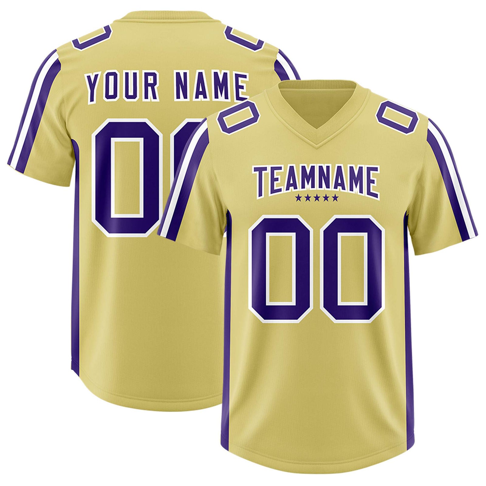 Custom Old Gold Purple and White Side Stripe Pattern Authentic Football Jersey