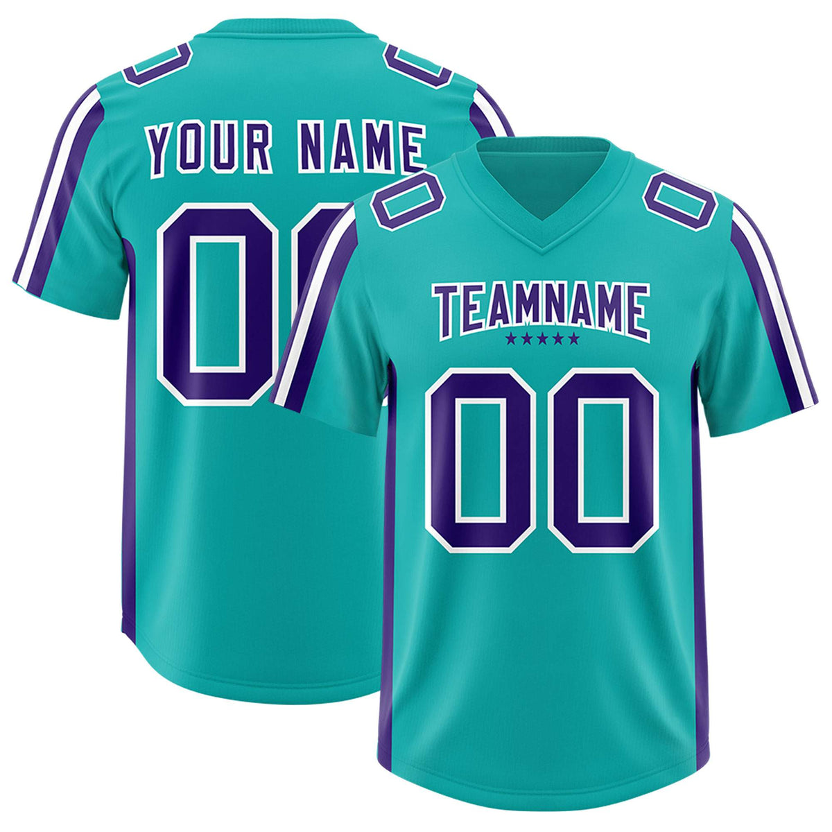 Custom Aqua Purple and White Side Stripe Pattern Authentic Football Jersey