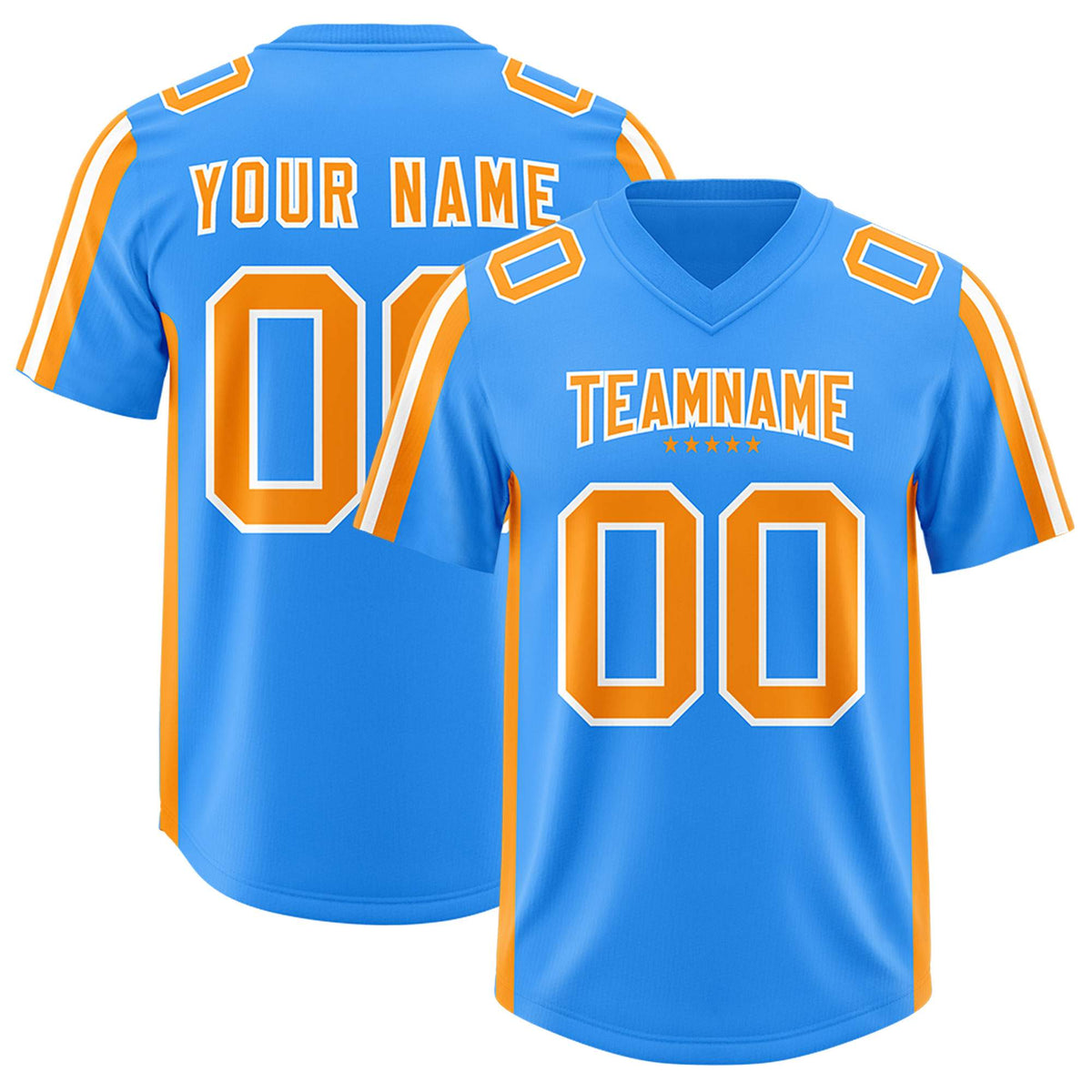 Custom Light Blue Orange and White Side Stripe Pattern Authentic Football Jersey