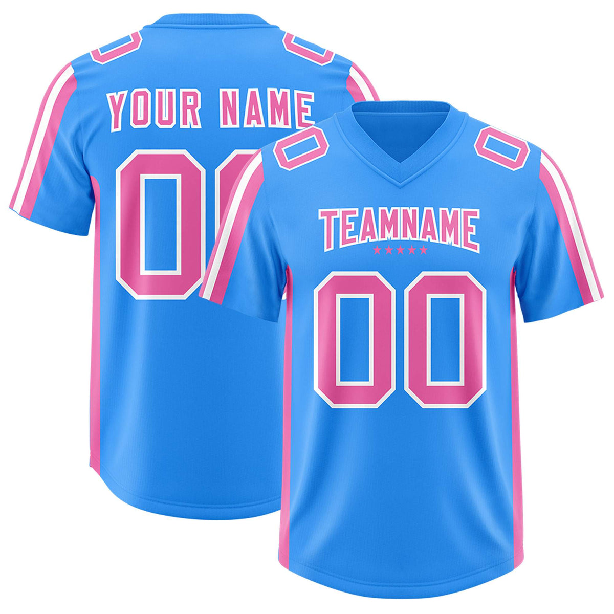 Custom Light Blue Pink and White Side Stripe Pattern Authentic Football Jersey