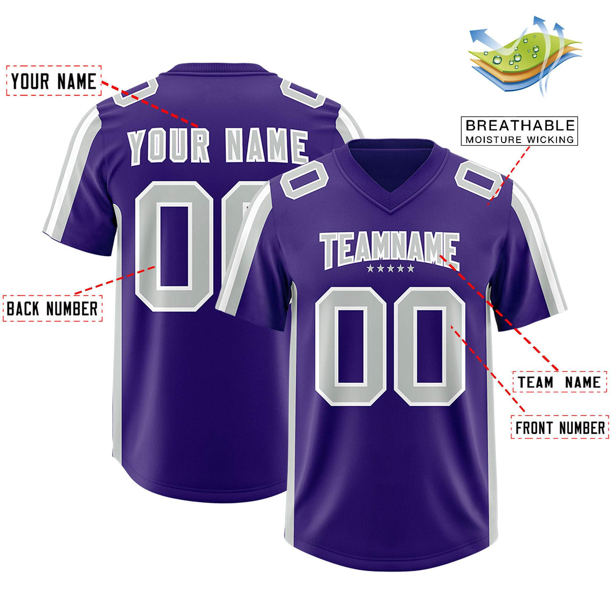 Custom Purple Gray and White Side Stripe Pattern Authentic Football Jersey